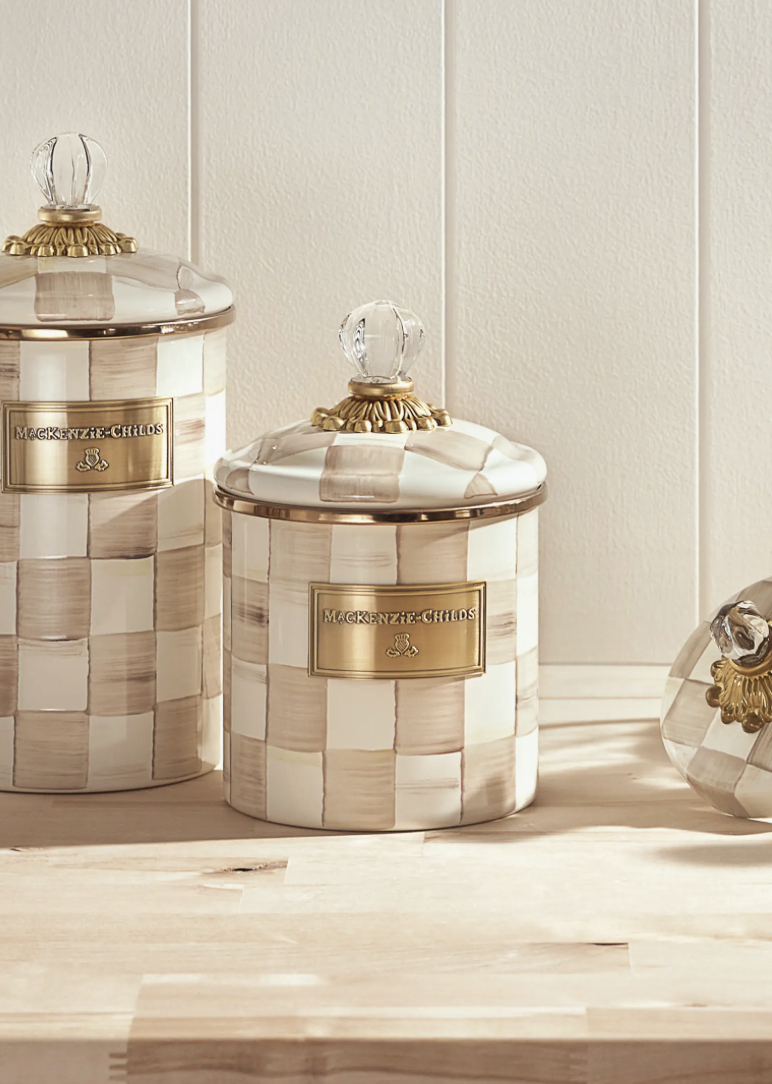 Mocha Check Small Enameled Steel Canister