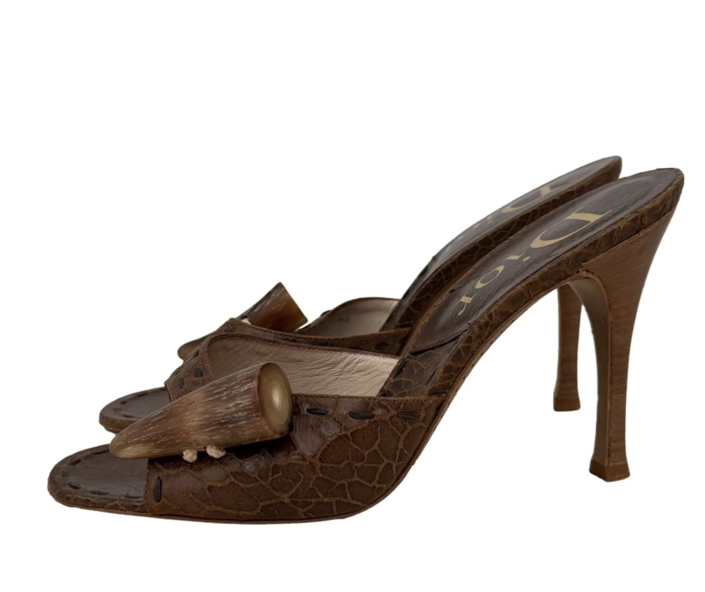 Dior Brown Distressed Heels, $690