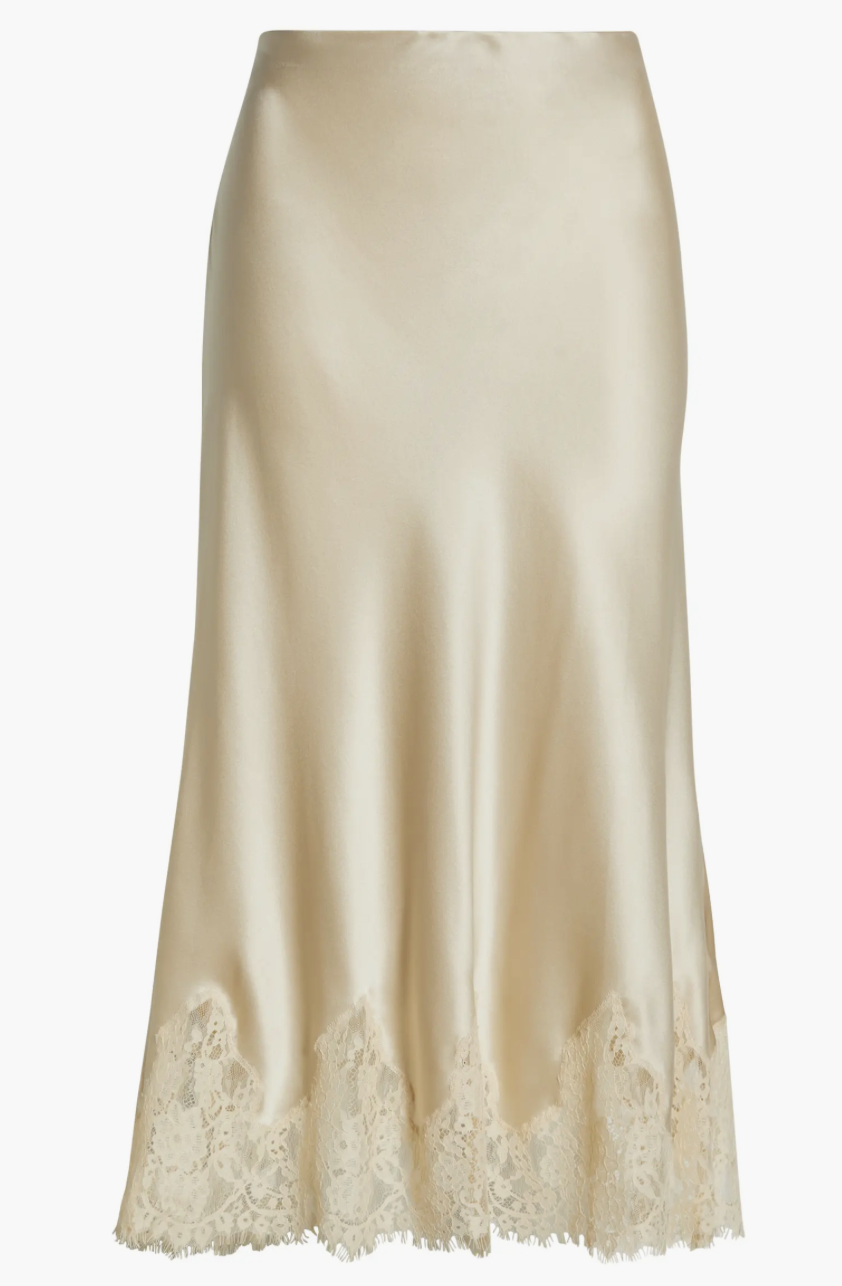 Carolina Lace Trim Silk Midi Skirt
