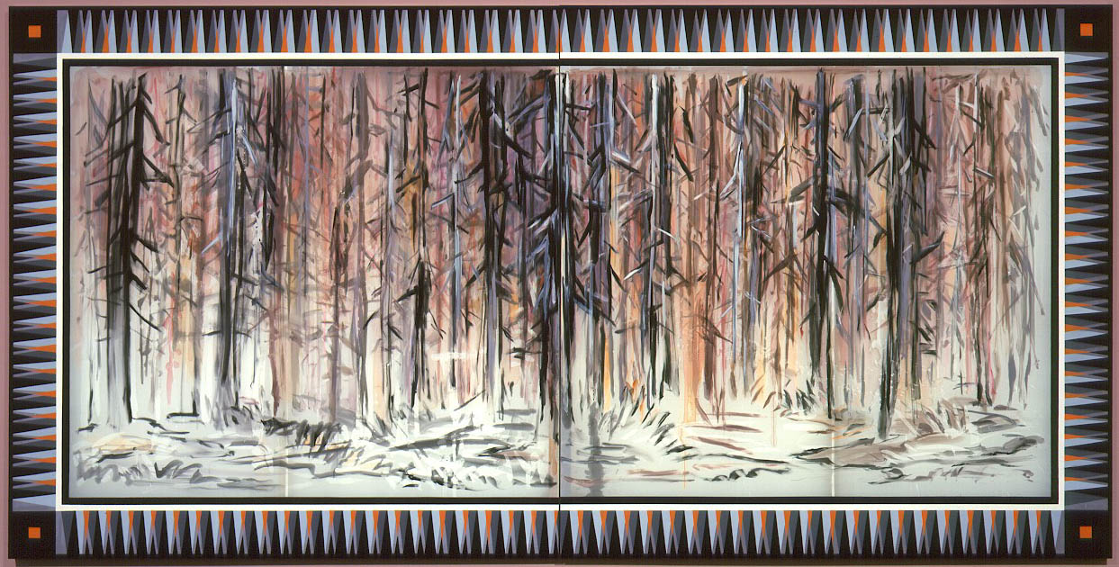 Aftermath , 2004 Silk dye, acrylic, metallic textile paint 73" x 144" 