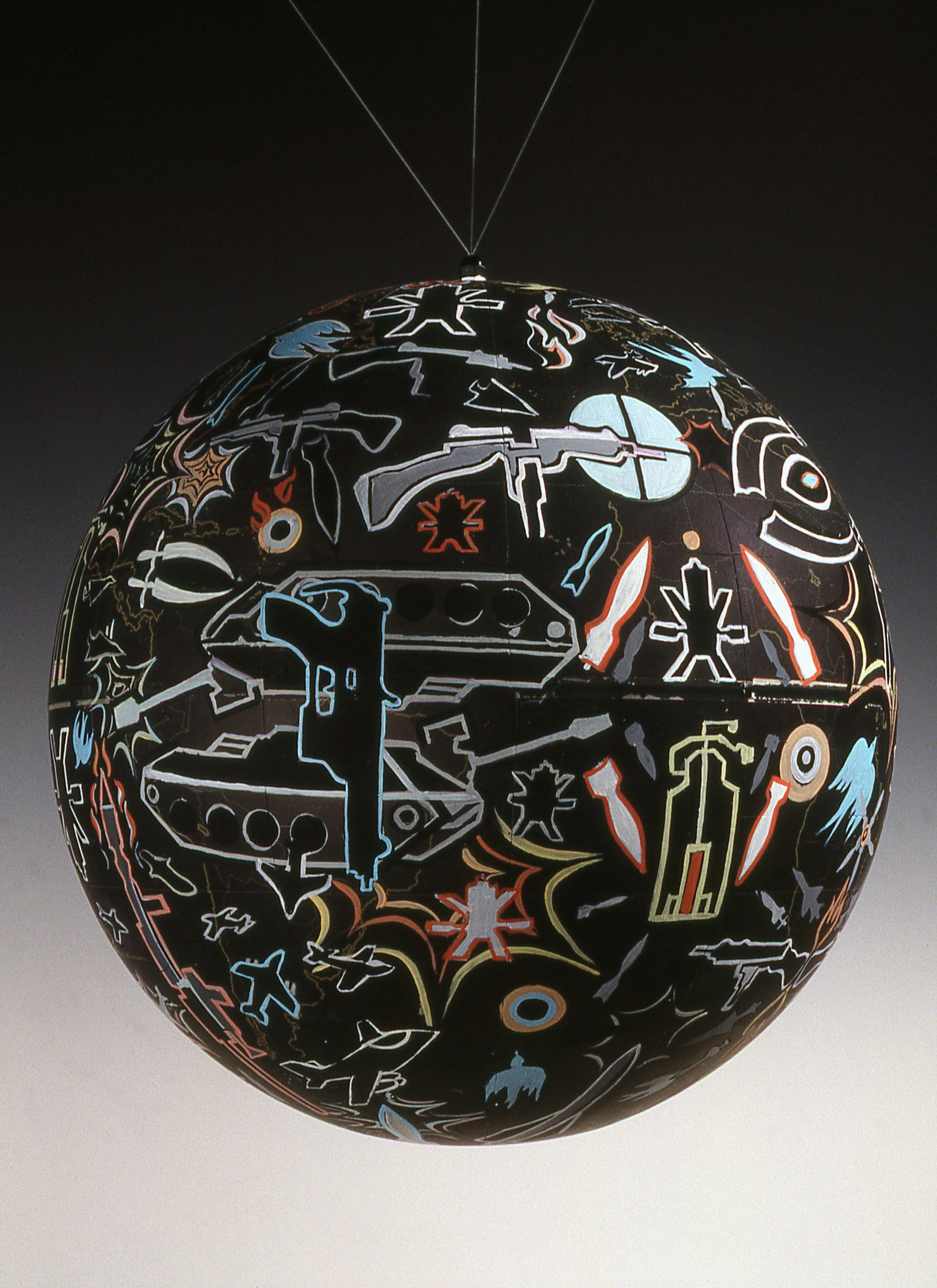 Weaponry , 1992 Cel vinyl on found paper globe, 12" diameter