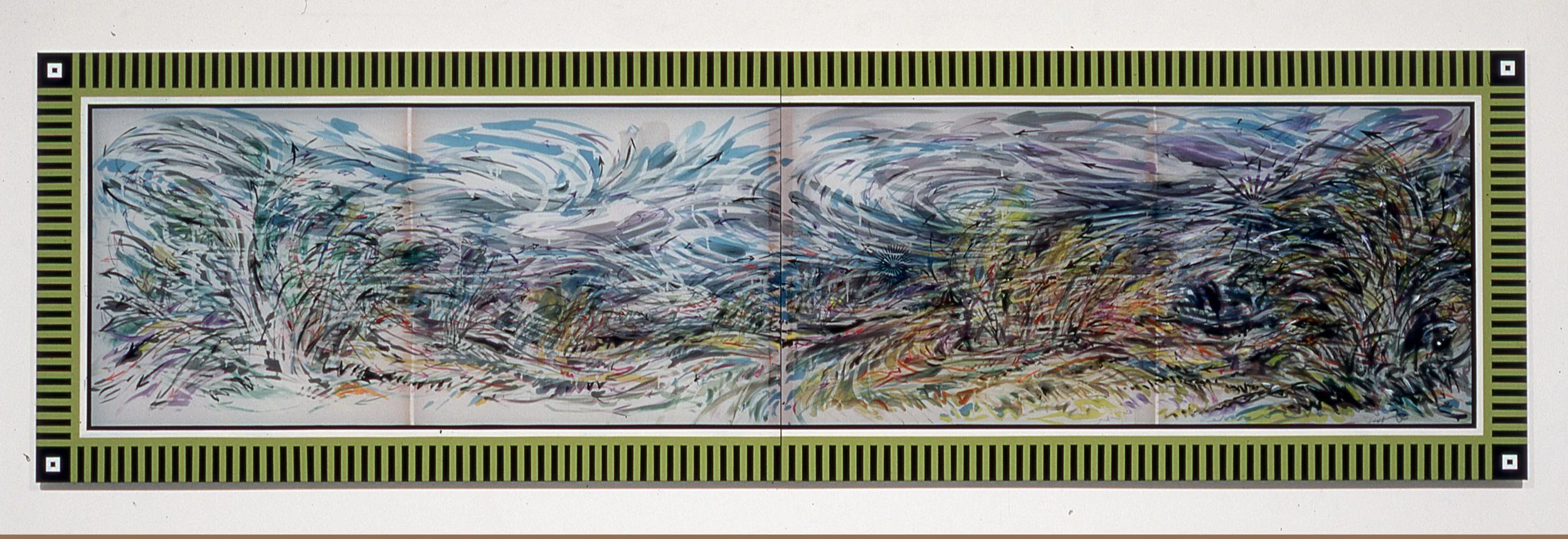 Wind Swept , 2005 Ink, silk dye and acrylic on silk 40" x 127 1/4" two panels 