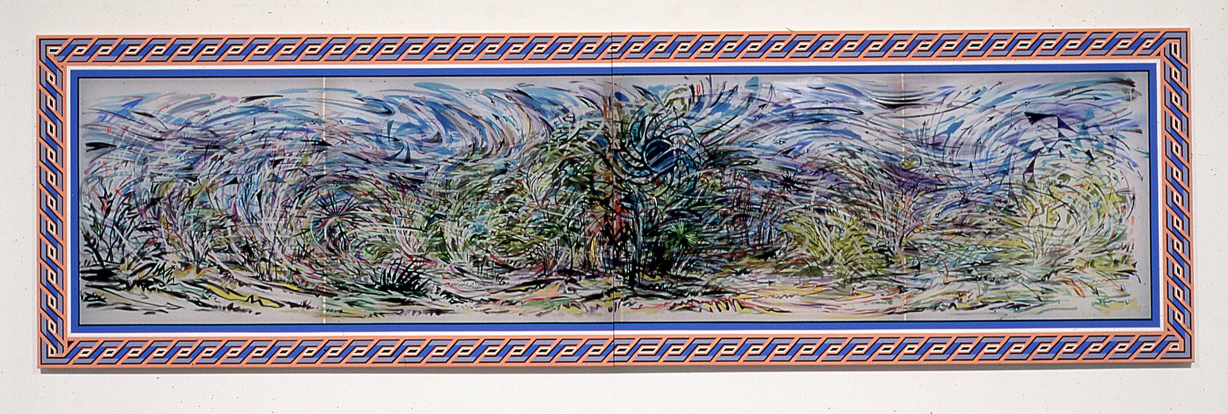 Wind Blown, 2005 Ink, silk dye and acrylic on silk 40" x 127 1/4" two panels 