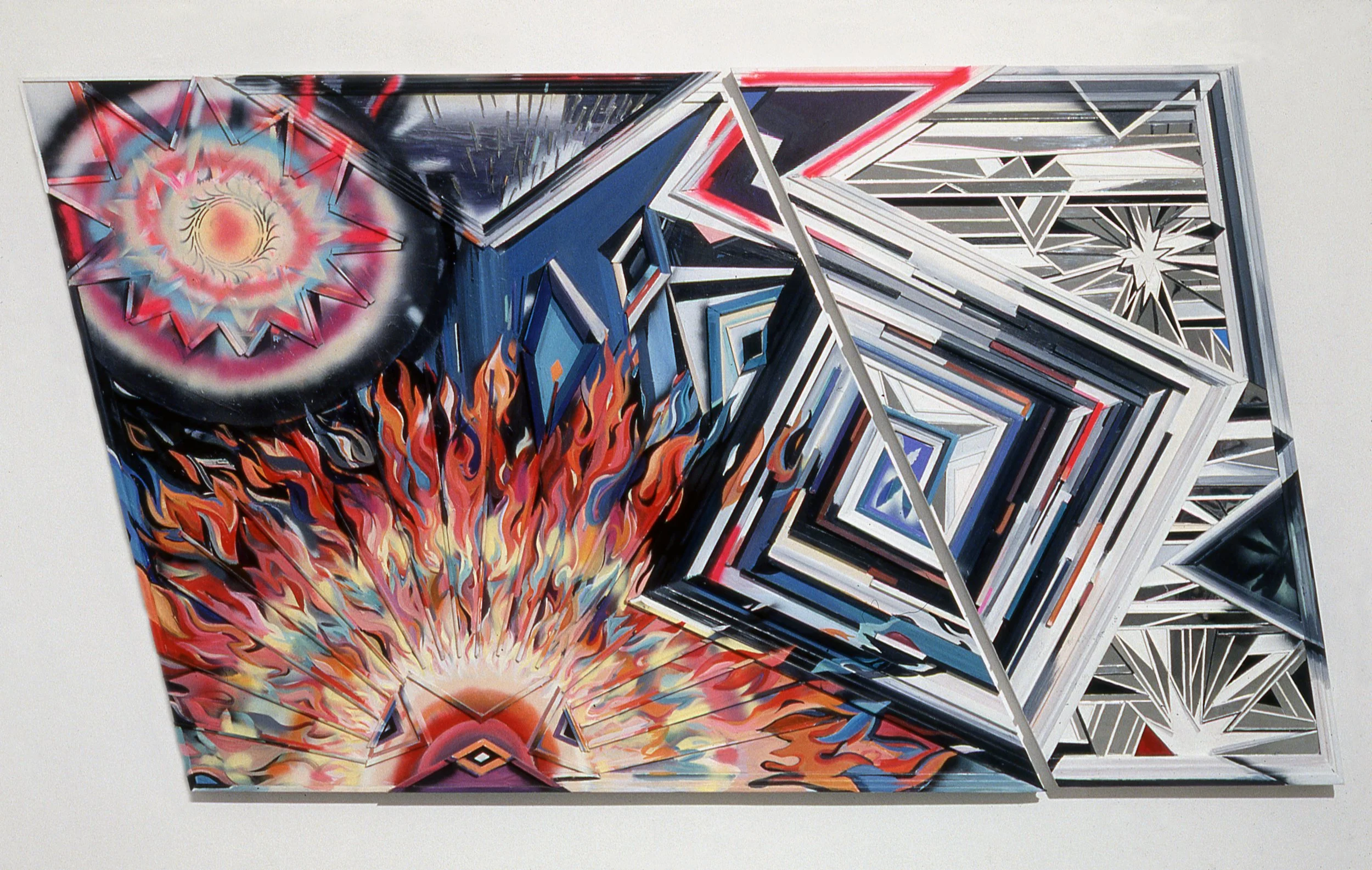 Pride and Prejudice, 1989 Acrylic, plexiglass, mirror on wood bas relief panel 60" x 109"