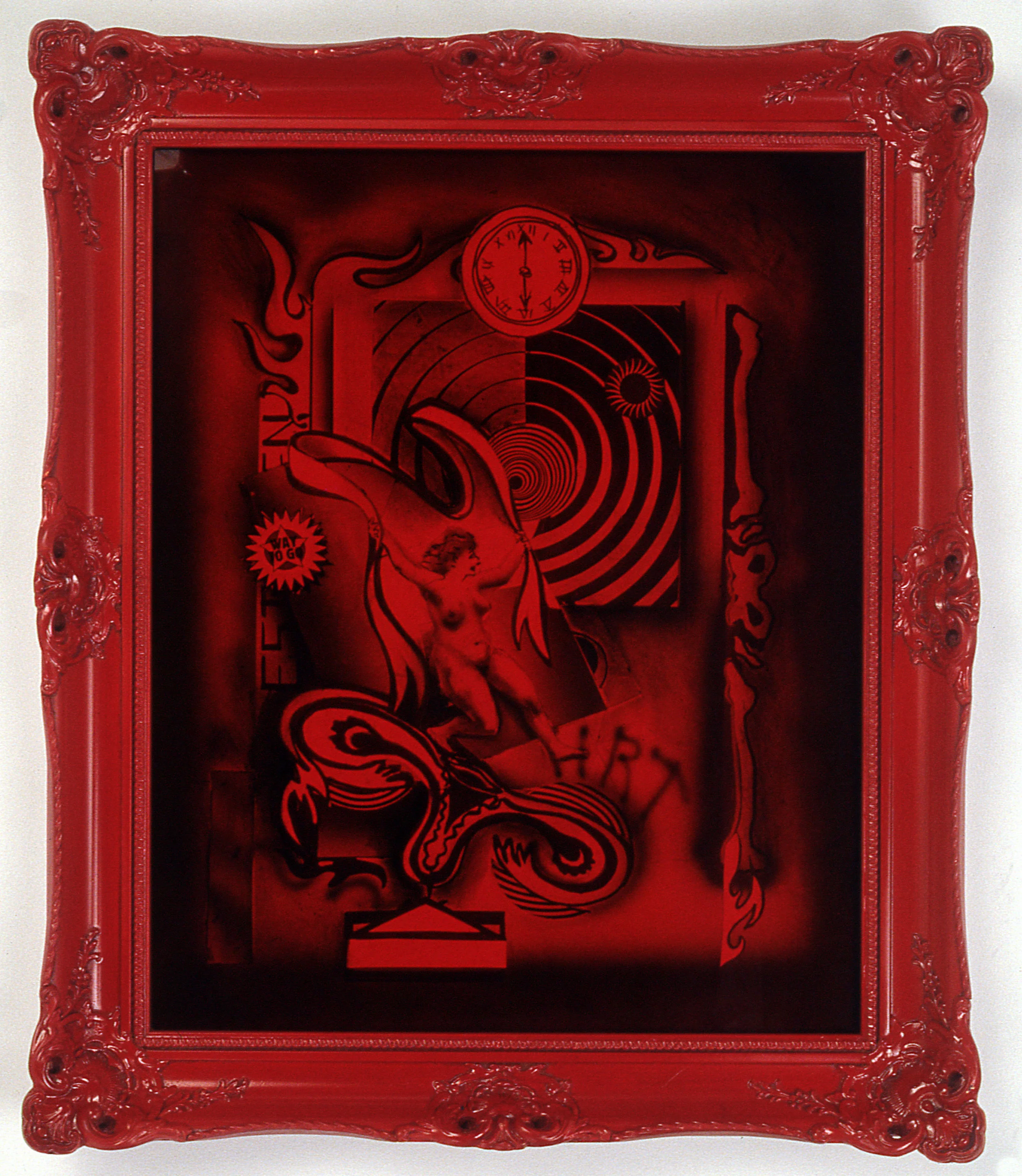 Menopause 1, 1990 India ink, marker, charcoal, pencil, collage and red plexiglass 37" x 29" 