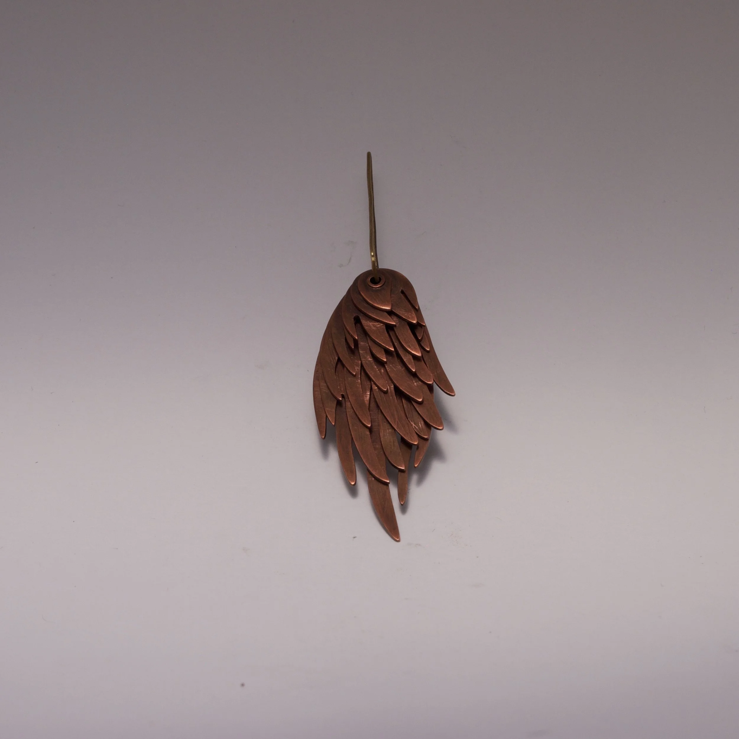 SOLD! POSEABLE FEATHER PENDANT- COPPER