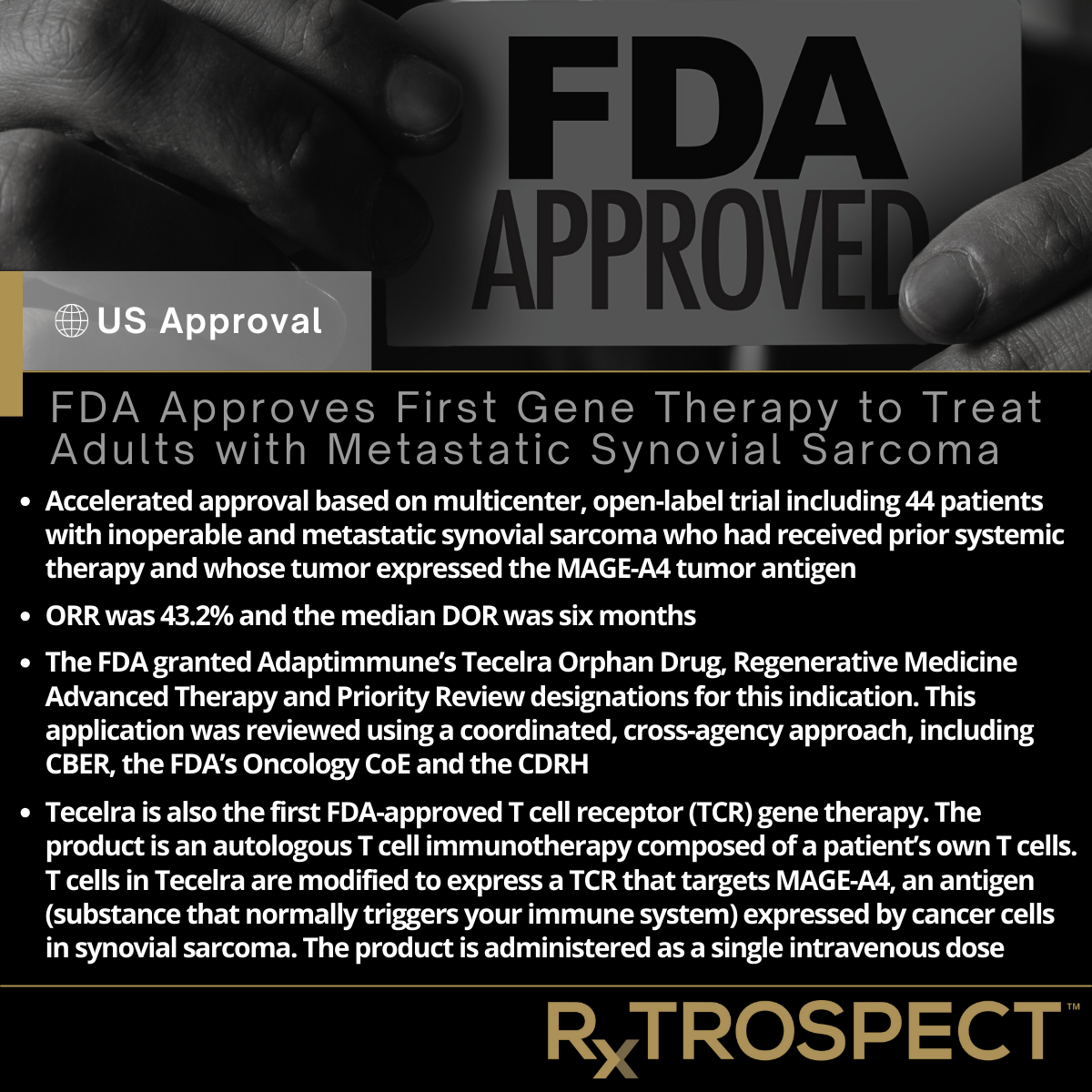FDA Approves First Gene Therapy to Treat Adults with Metastatic Synovial Sarcoma