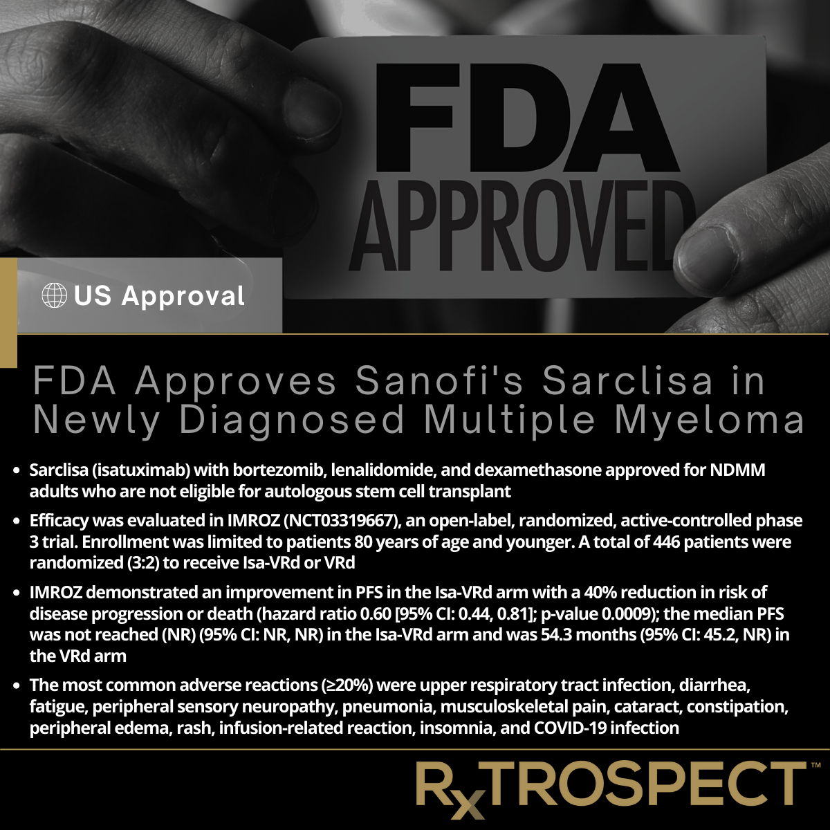 FDA Approves Sanofi's Sarclisa in Newly Diagnosed Multiple Myeloma