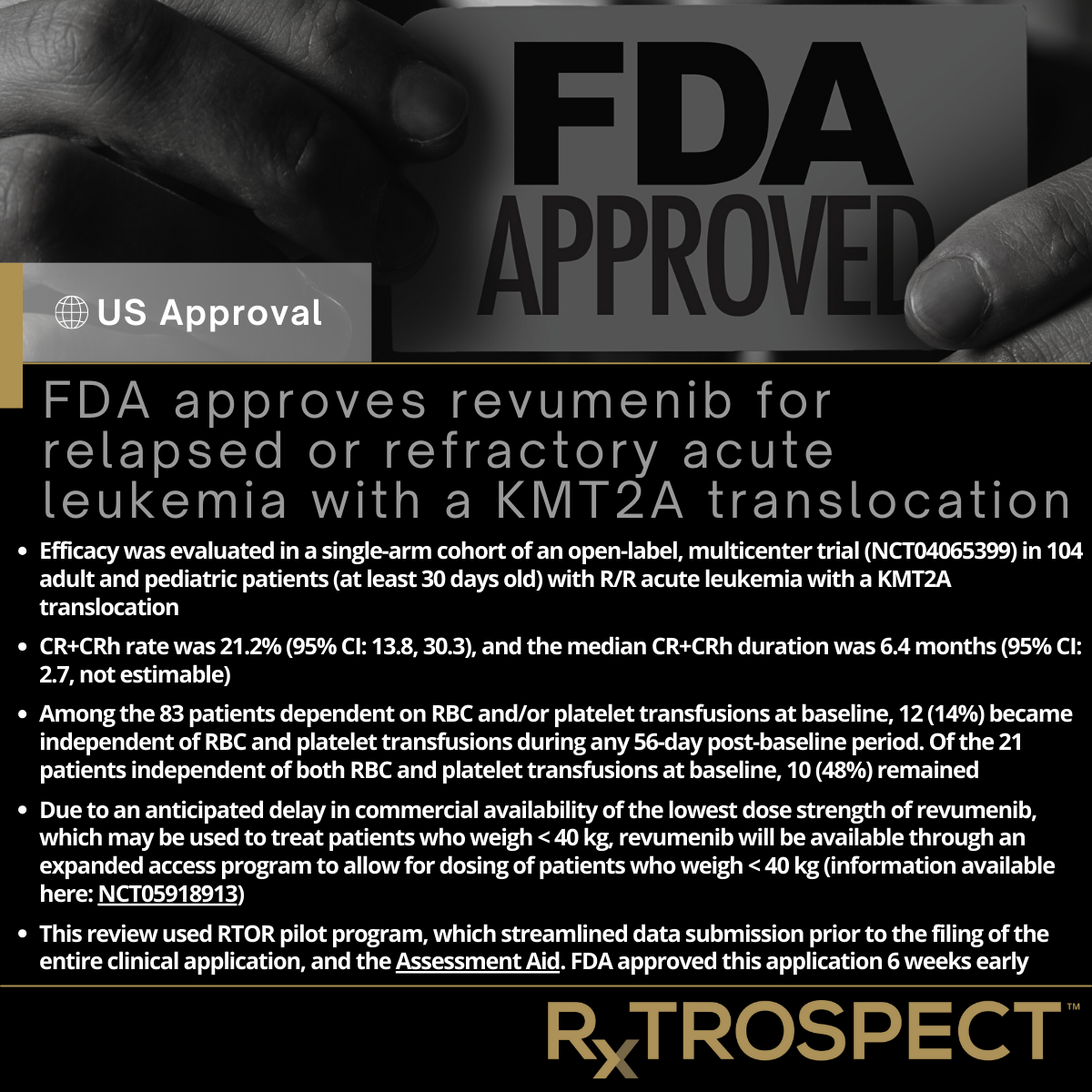 FDA approves revumenib for relapsed or refractory acute leukemia with a KMT2A translocation