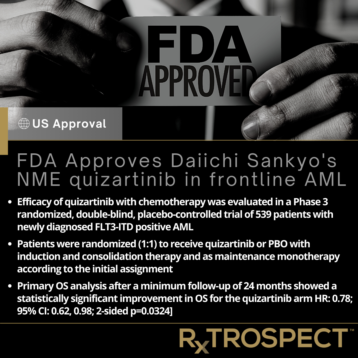Box Forvanflyta RxTROSPECT — FDA Approves Daiichi Sankyo's NME quizartinib in frontline AML