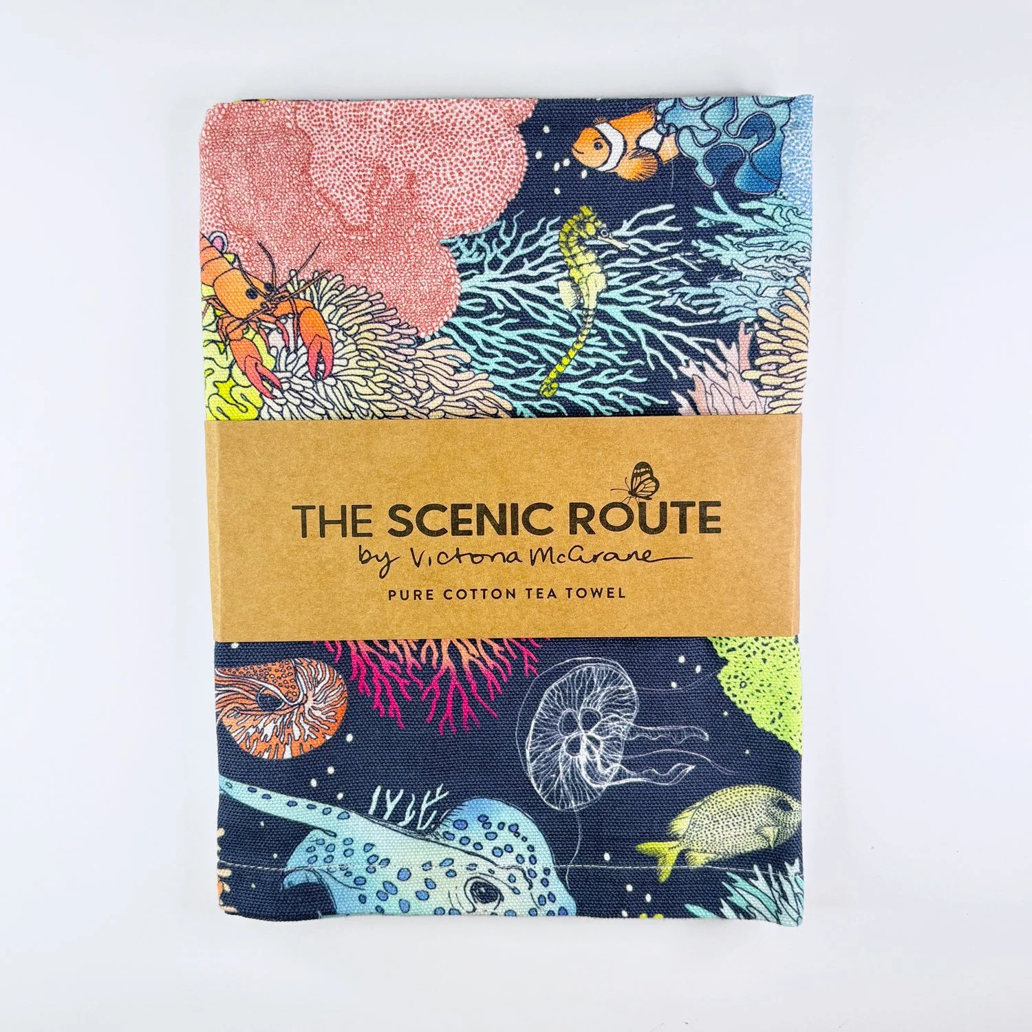COTTON ART TEA TOWEL - Great Barrier Reef - Midnight