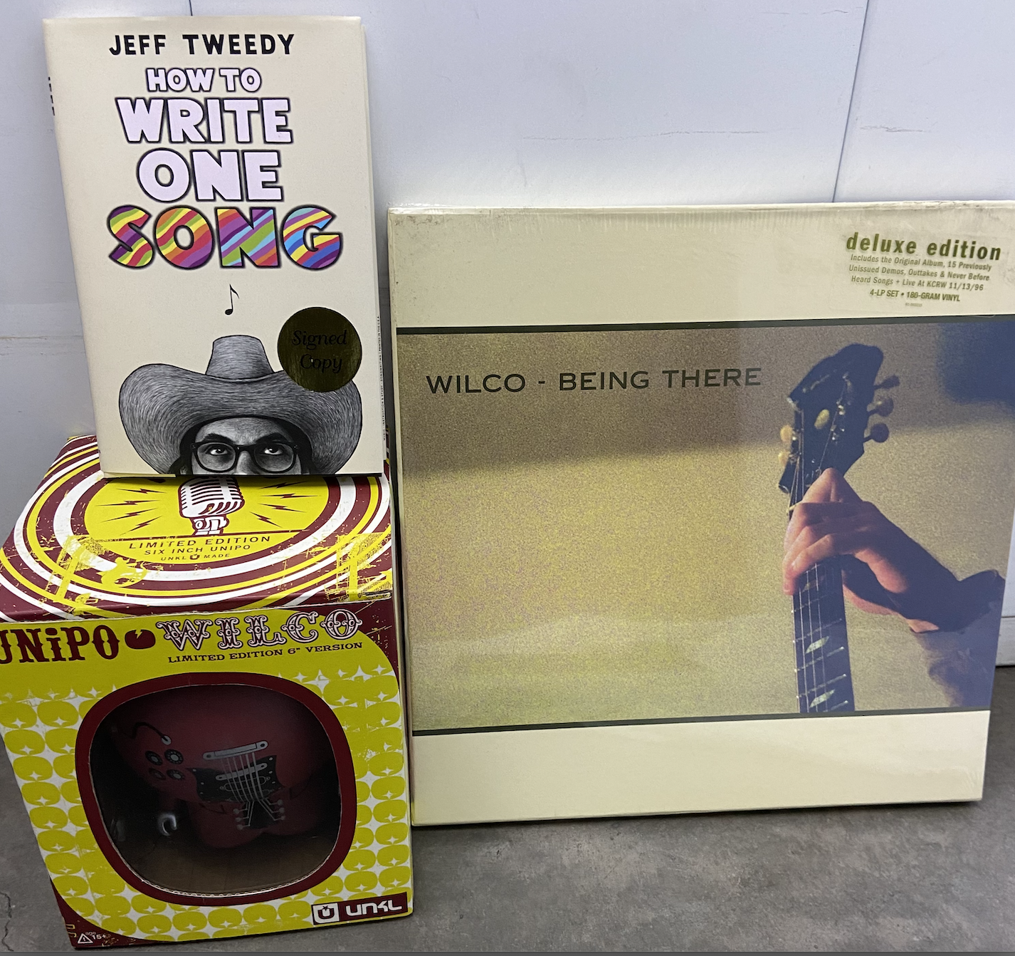 Wilco Fan Pack: Autographed "How To Write a Song" Book by Jeff Tweedy! Deluxe 4 LP printing of Wilco's "Being There" AND The Wilco TOY!)