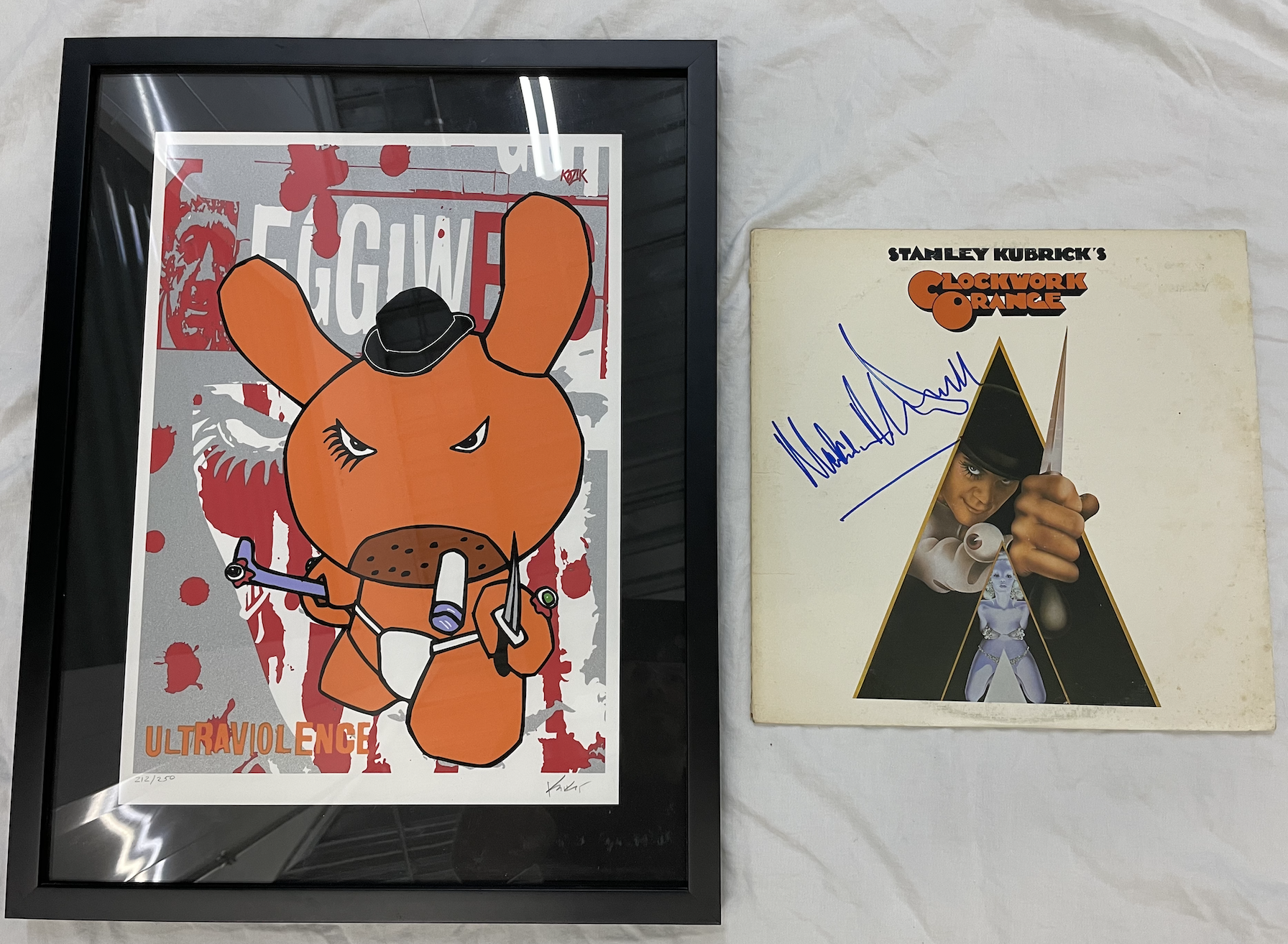 Frank Kozik Labbit Ultraviolence + Clockwork Orange Soundtrack Album Signed by Malcolm McDowell!