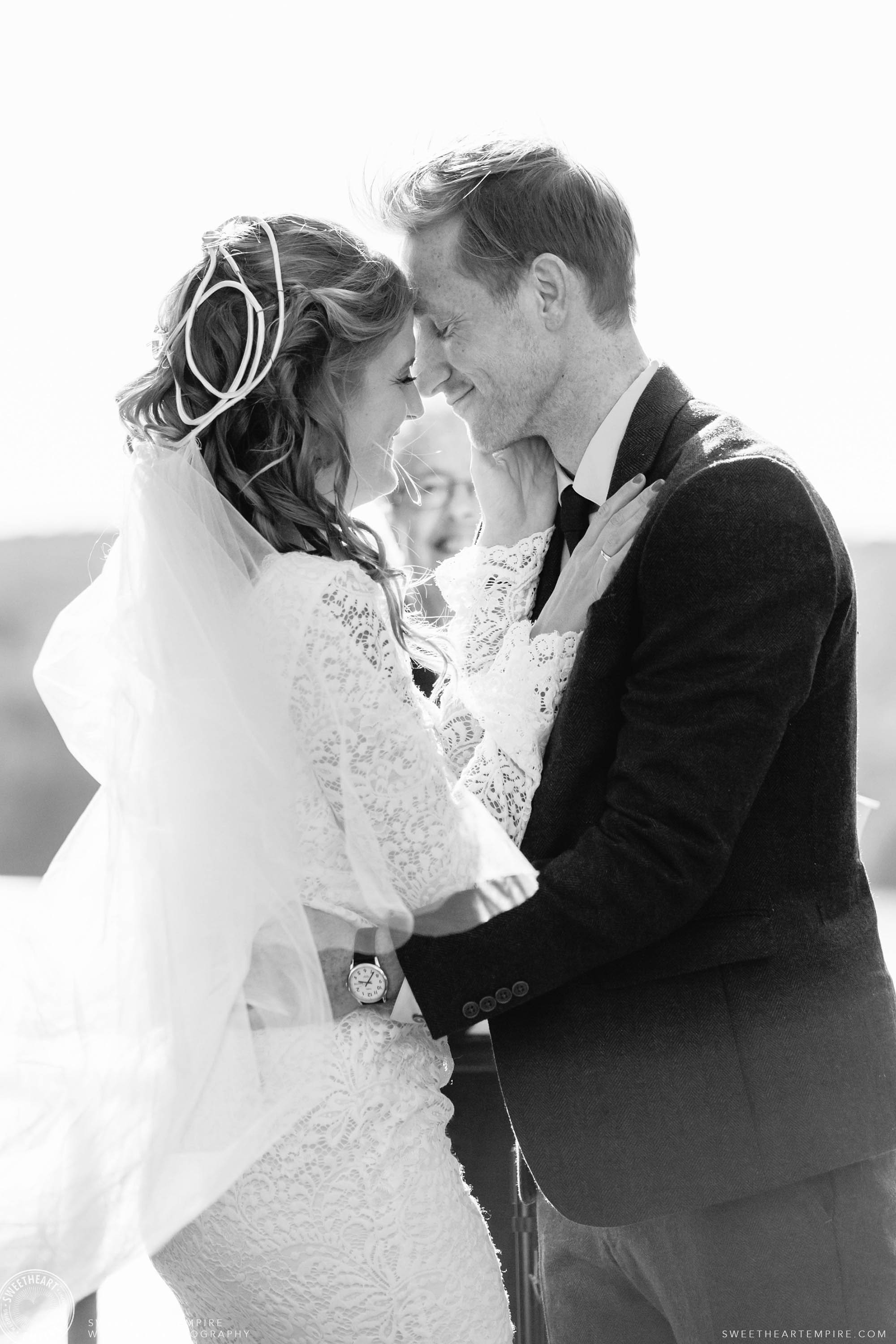 Bride and groom just after their kiss, at their unplugged wedding ceremony. 