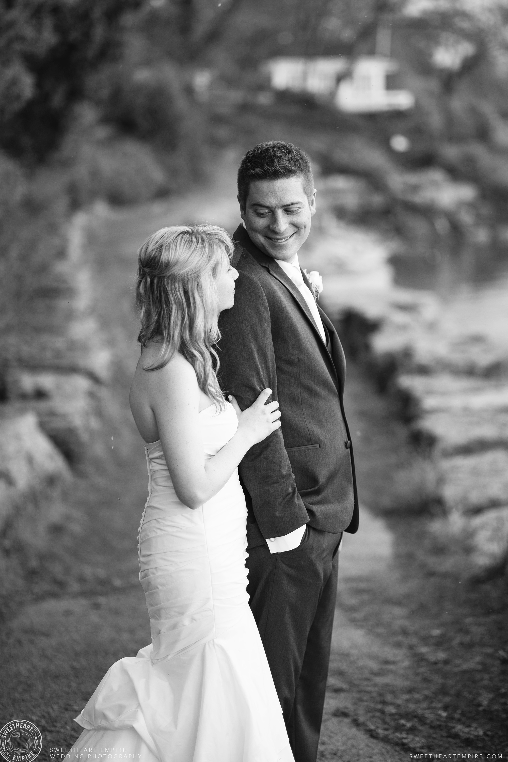 Bride and groom share a loving look, Oakville Golf Club Wedding