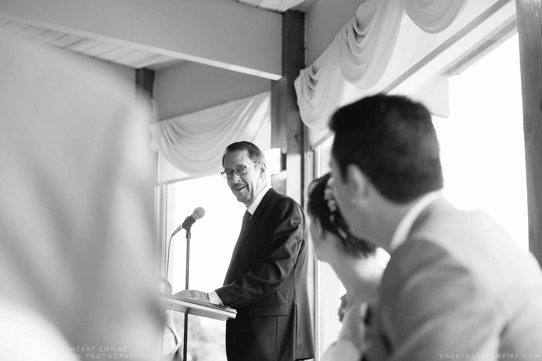 Bride and groom listening to speech, Rockway Vineyard Wedding, Niagara