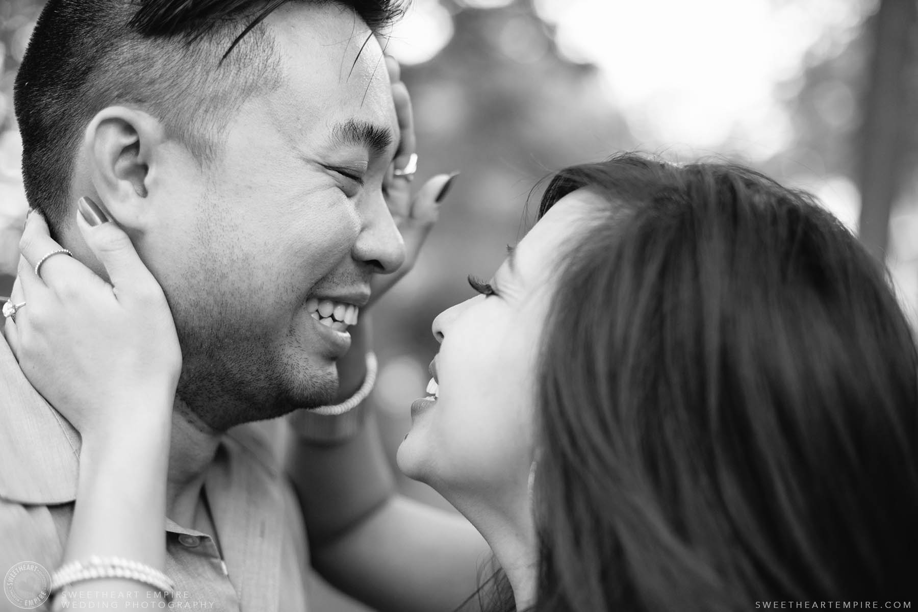 Couple sharing a laugh, Engagement Photos at Kew Gardens