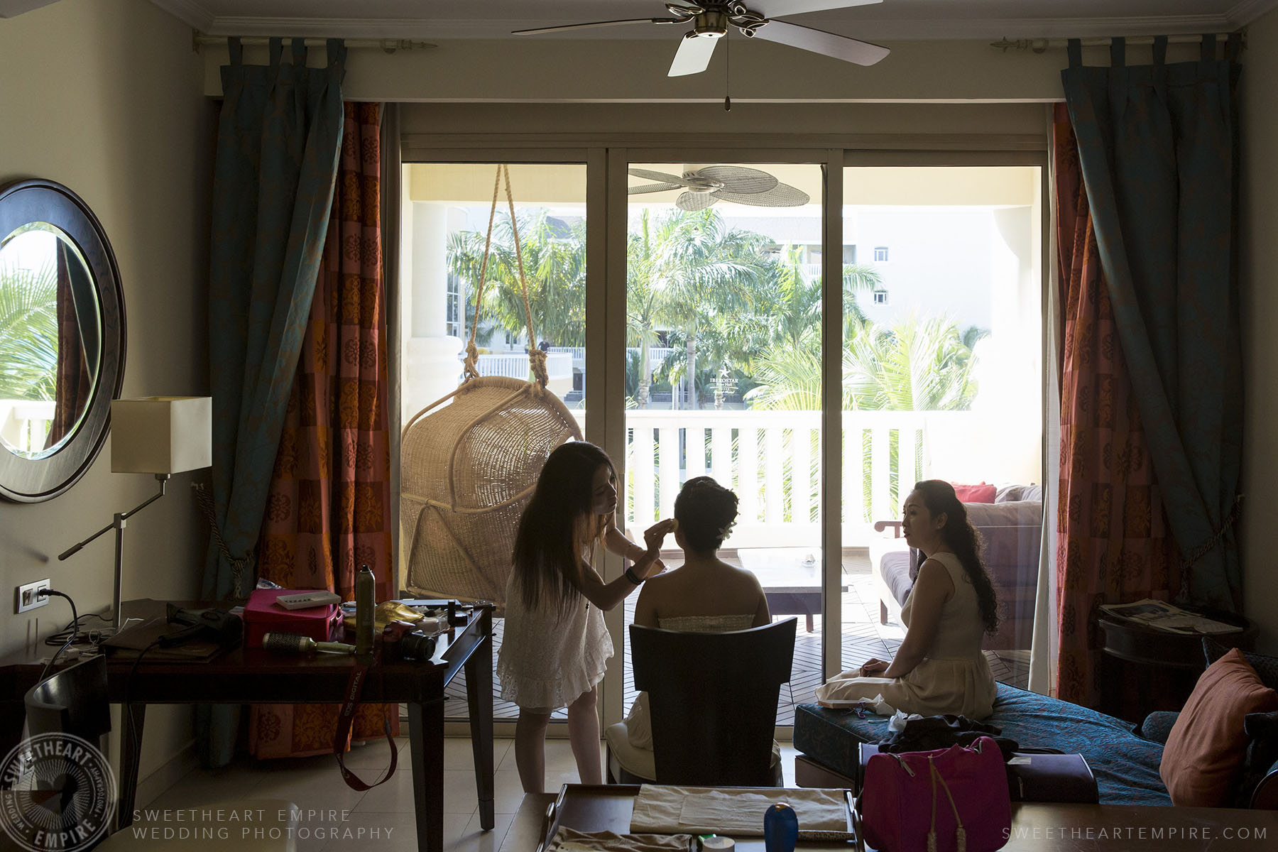 Bride getting ready; Iberostar Grand Hotel Rose Hall, in Montego Bay, Jamaica