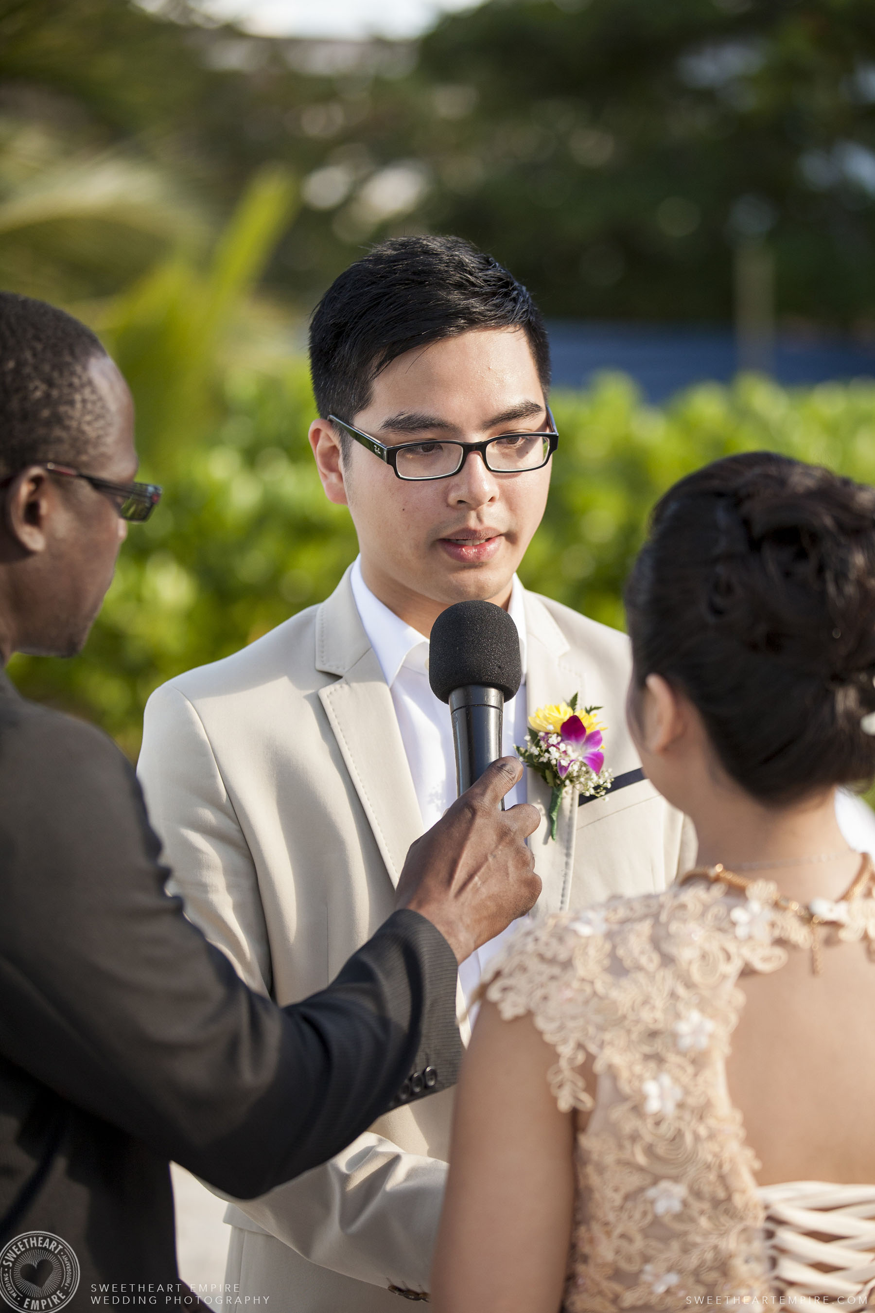 Groom saying his vows; Iberostar Grand Hotel Rose Hall, in Montego Bay, Jamaica