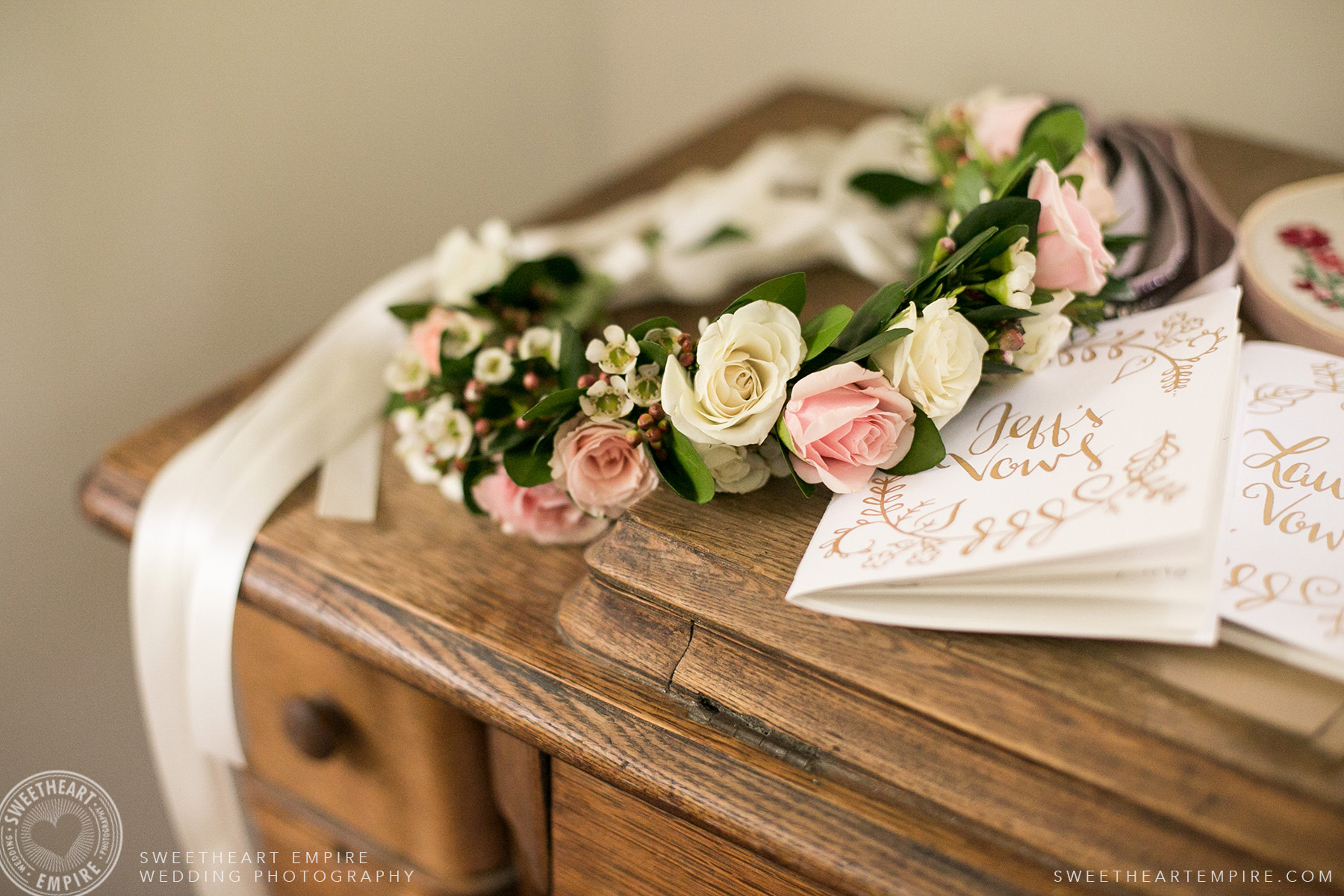 Bride's floral crown, Toronto Island Elopement