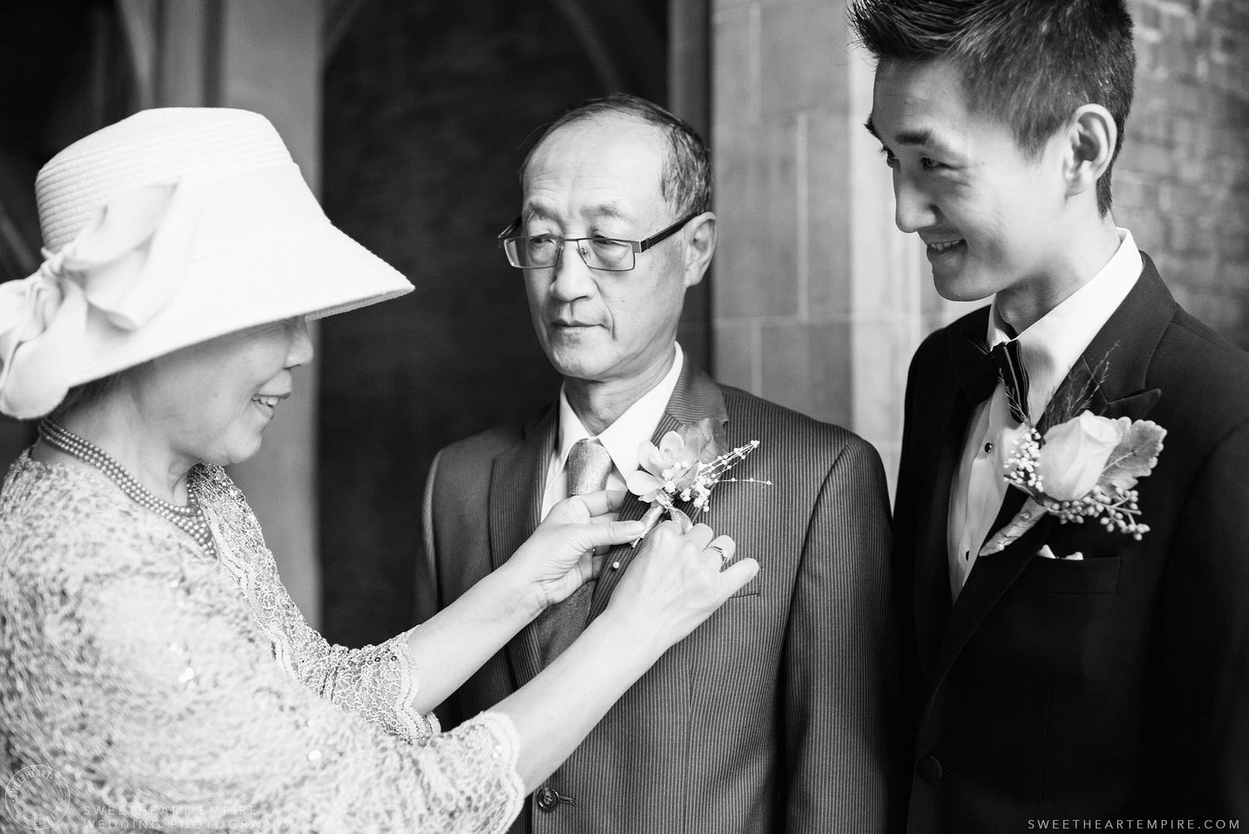 Groom and his parents, Hart House University of Toronto Wedding