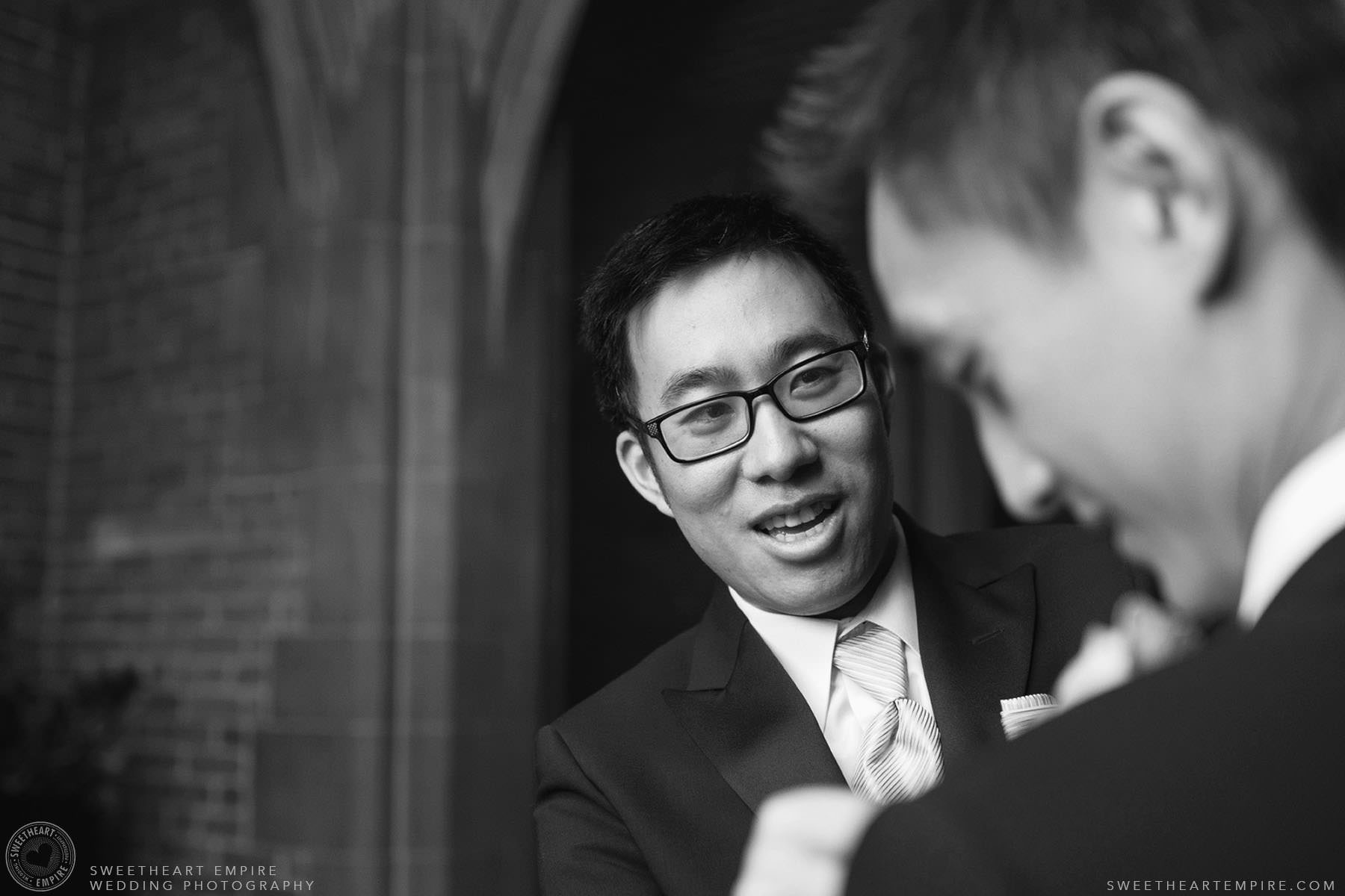 Best man helping the groom get ready, Hart House University of Toronto Wedding