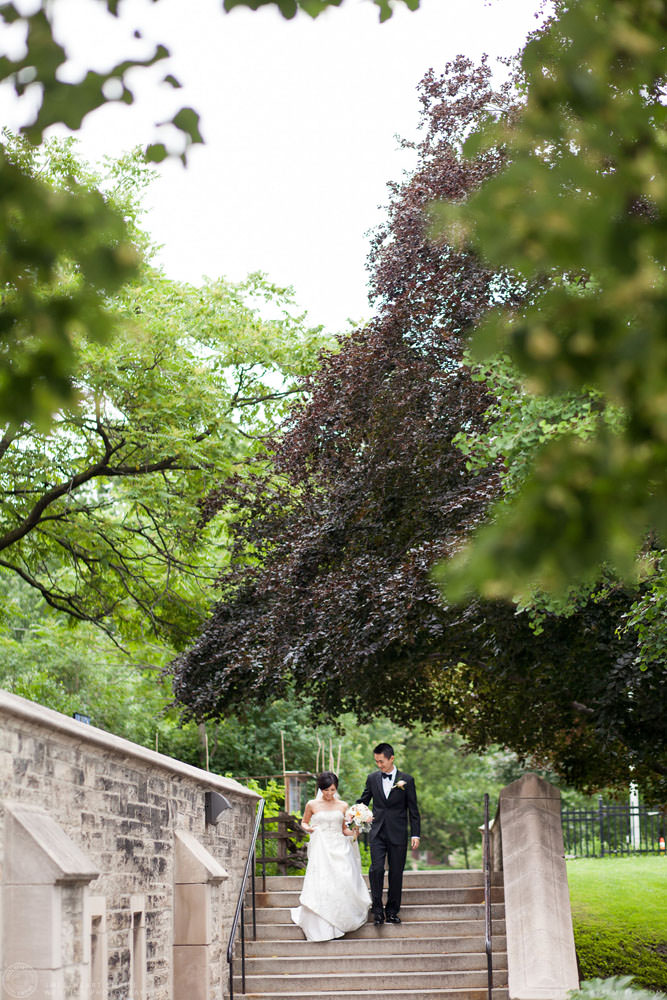 Bride and groom walking together, Hart House University of Toronto Wedding