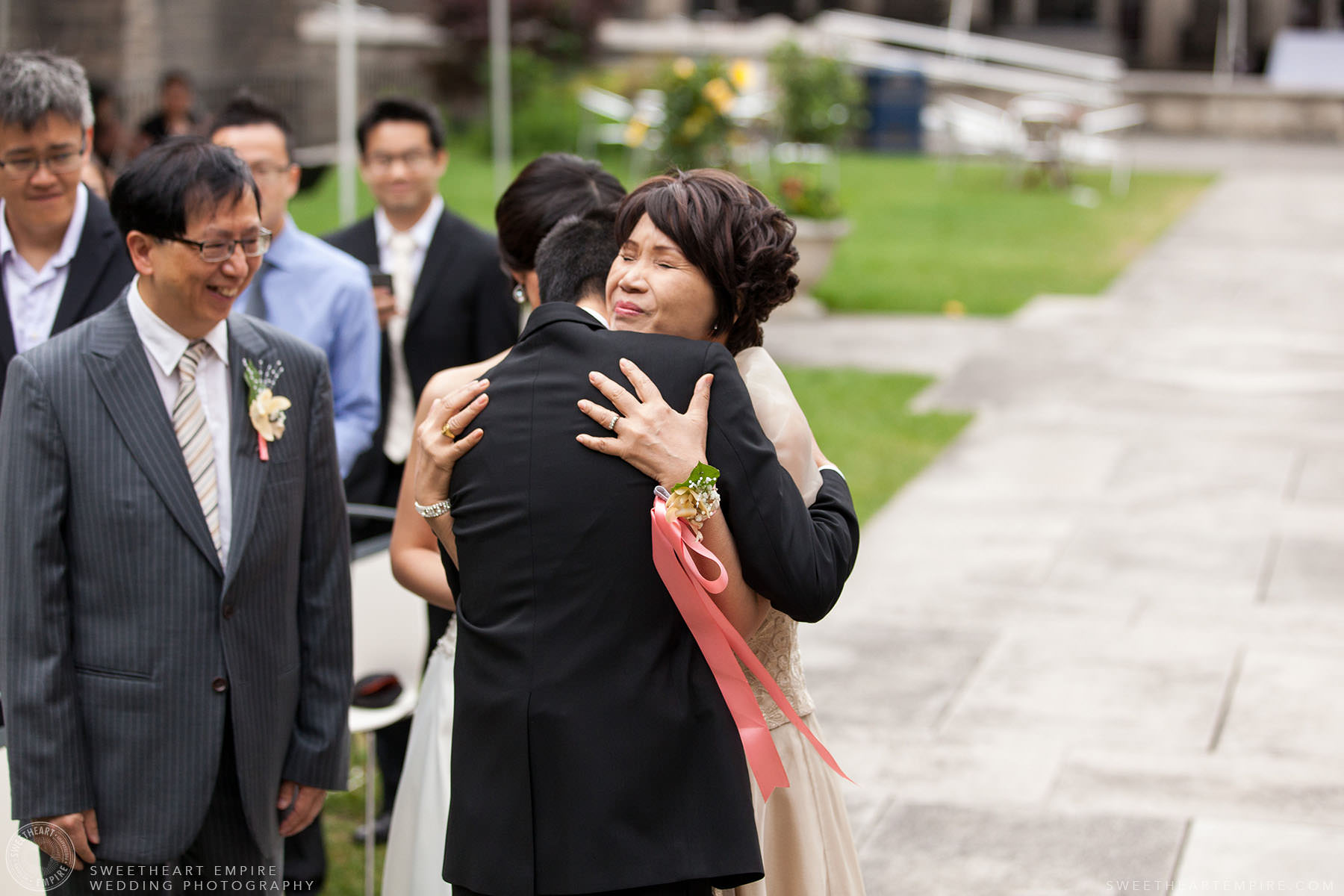 Groom hugging his mother before ceremony, Hart House University of Toronto Wedding