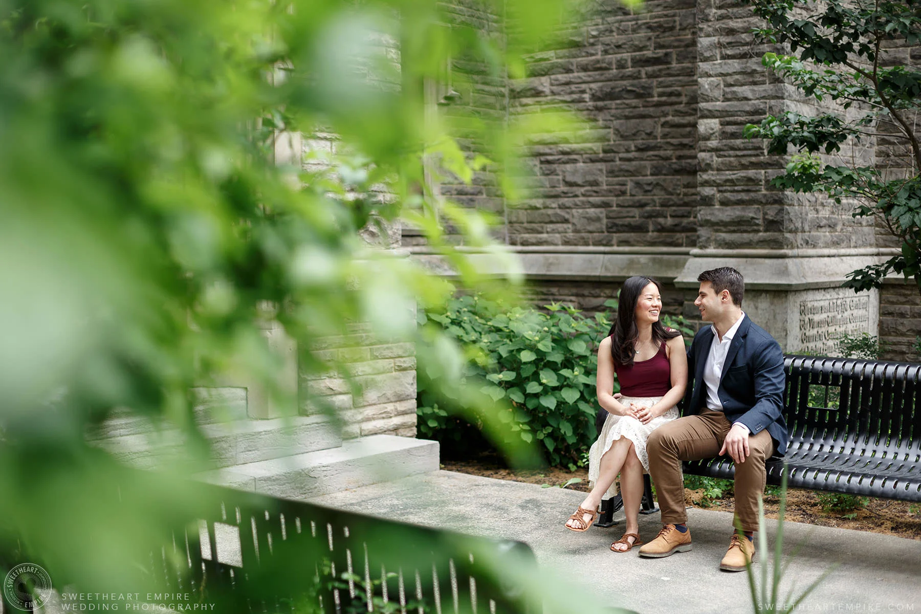 Couple sitting together on the McMaster University Grounds, McMaster University Engagement Session