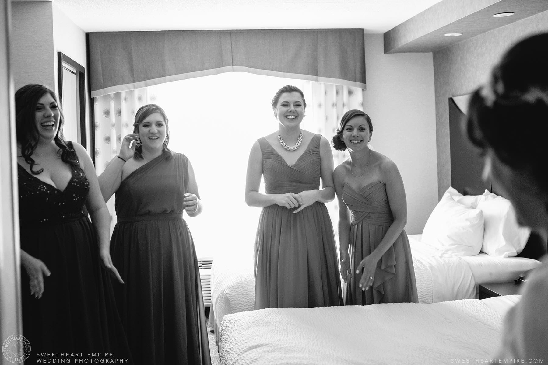 Bridesmaids seeing the bride for the first time; Aberfoyle Mill Wedding