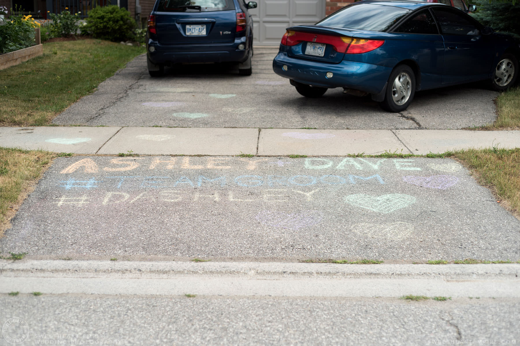 Sidewalk chalk message of love; Aberfoyle Mill Wedding