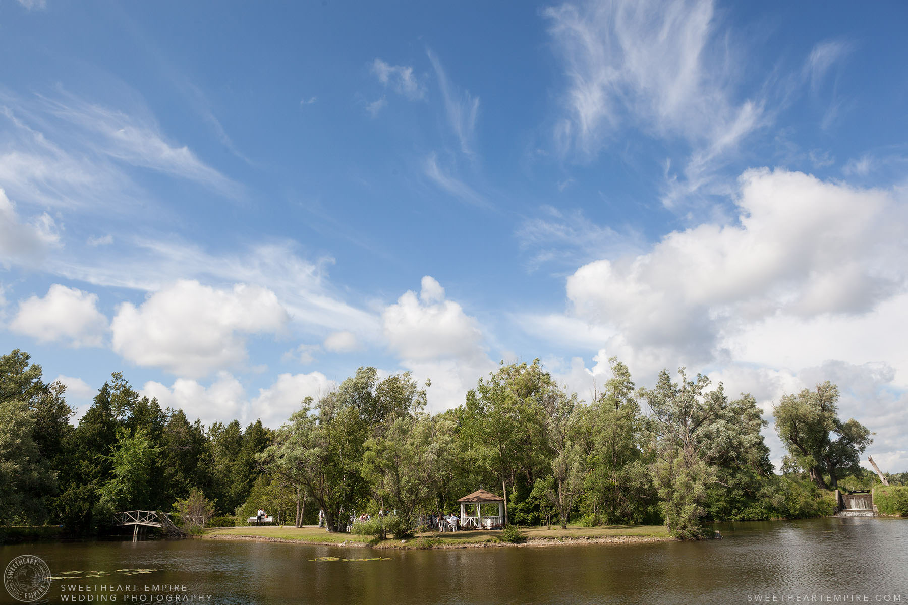 View of outdoor ceremony location; Aberfoyle Mill Wedding