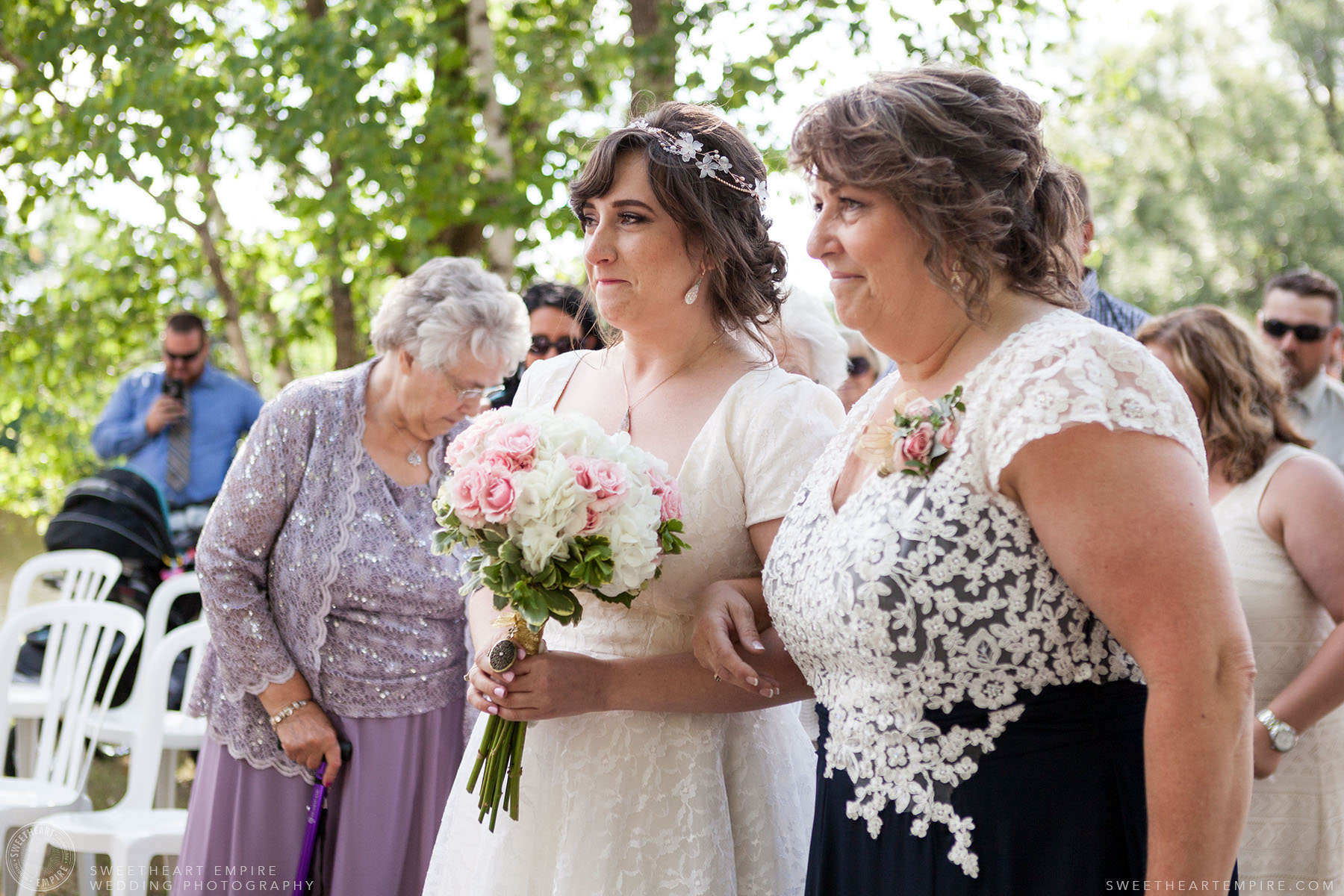 Bride walking down the aisle with her mother; Aberfoyle Mill Wedding