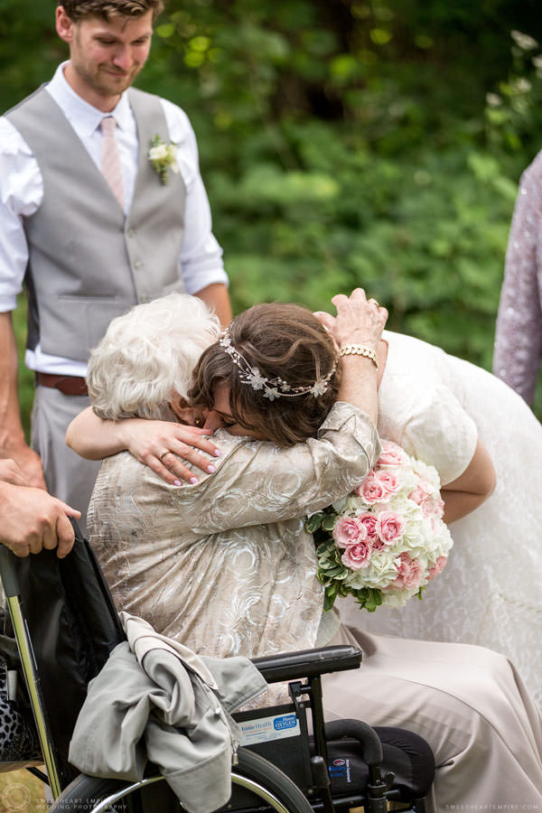 Bride hugging her grandma; Aberfoyle Mill Wedding