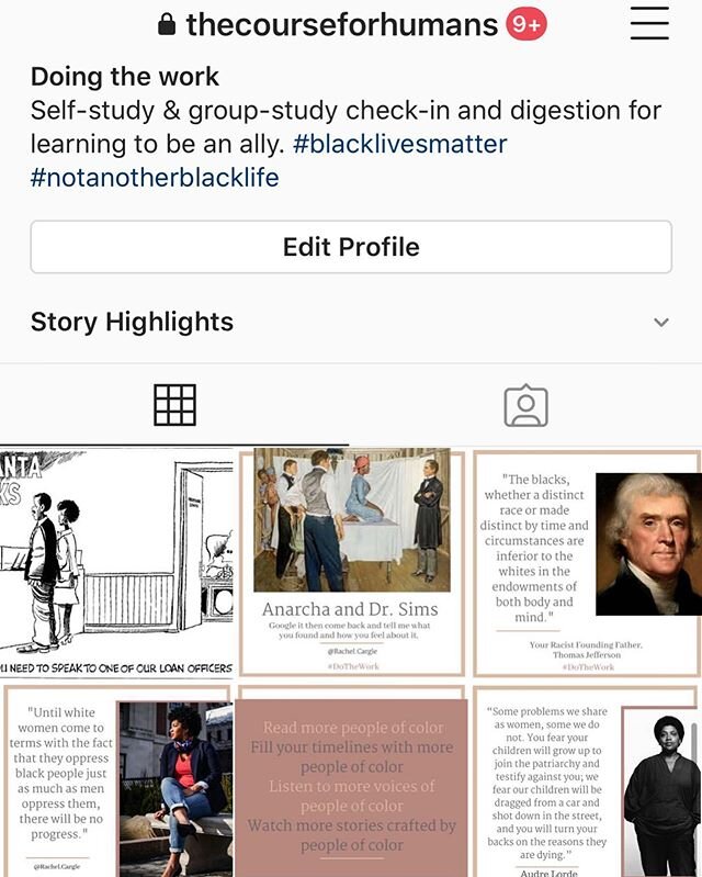 I made a small temporary study group for friends doing @rachel.cargle&rsquo;s #dothework 30-day anti-racism course, to check in and digest what we&rsquo;re learning.

I believe it&rsquo;s important while learning to share our thoughts, feelings &amp;