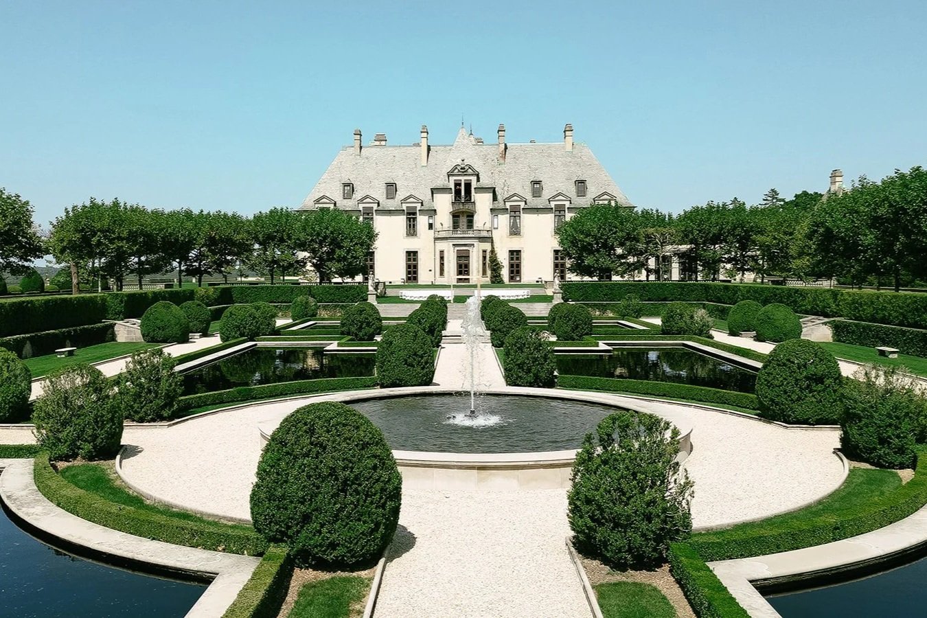 aerial drone shot at oheka castle wedding venue