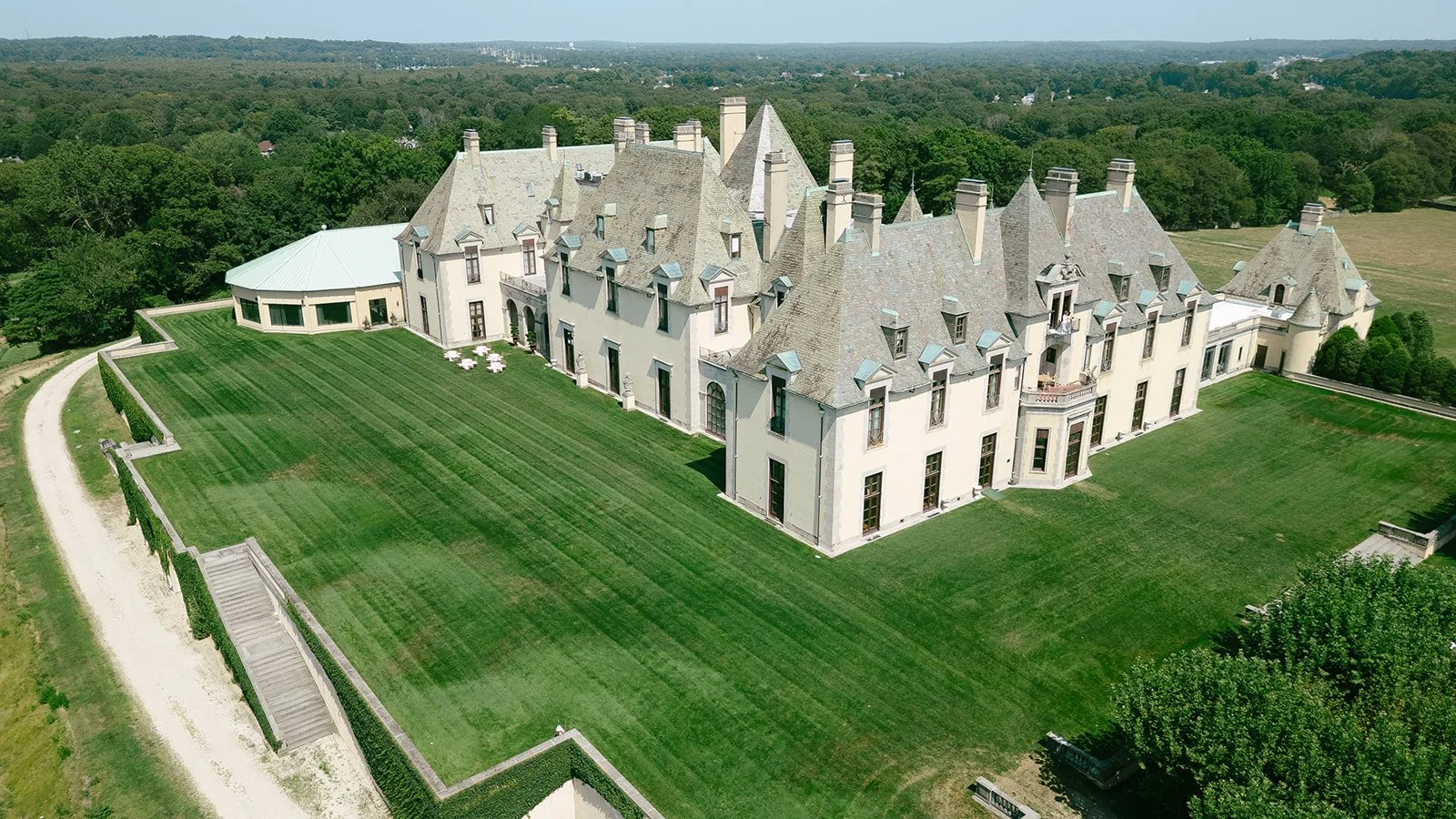 oheka castle long island wedding venue drone aerial photo