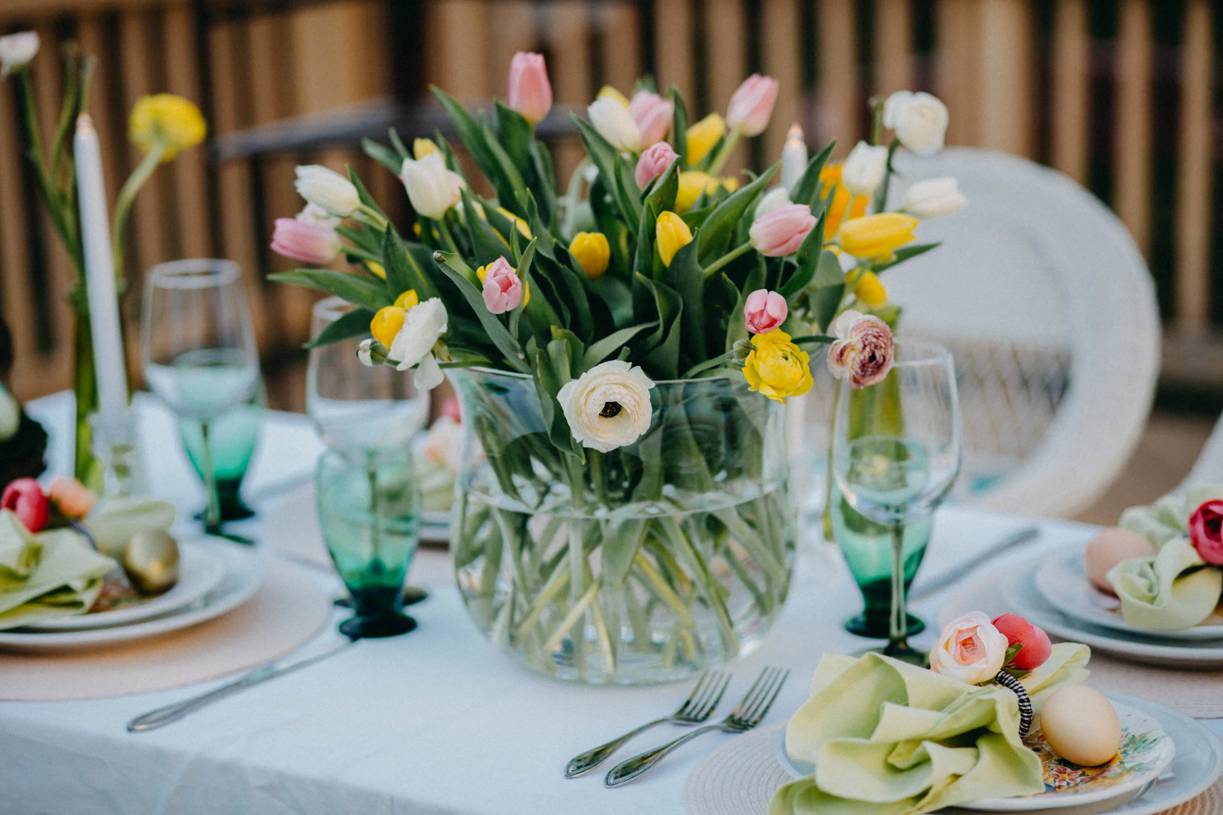 Casual and Whimsical Outdoor Easter Tablescape - Always Creating Studio