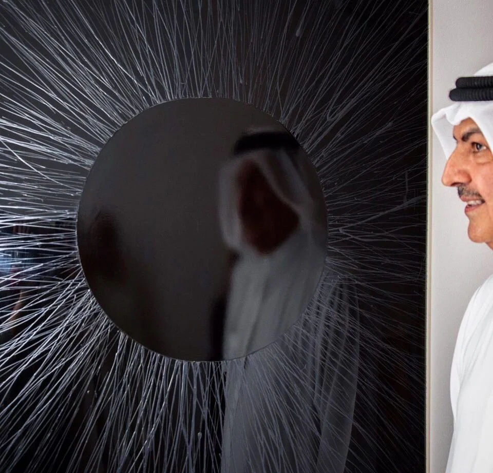 Sheikh Rashid Al Khalifa during the 2019 exhibition opening "In Parallel" at Bait Muzna Gallery in Muscat, Oman