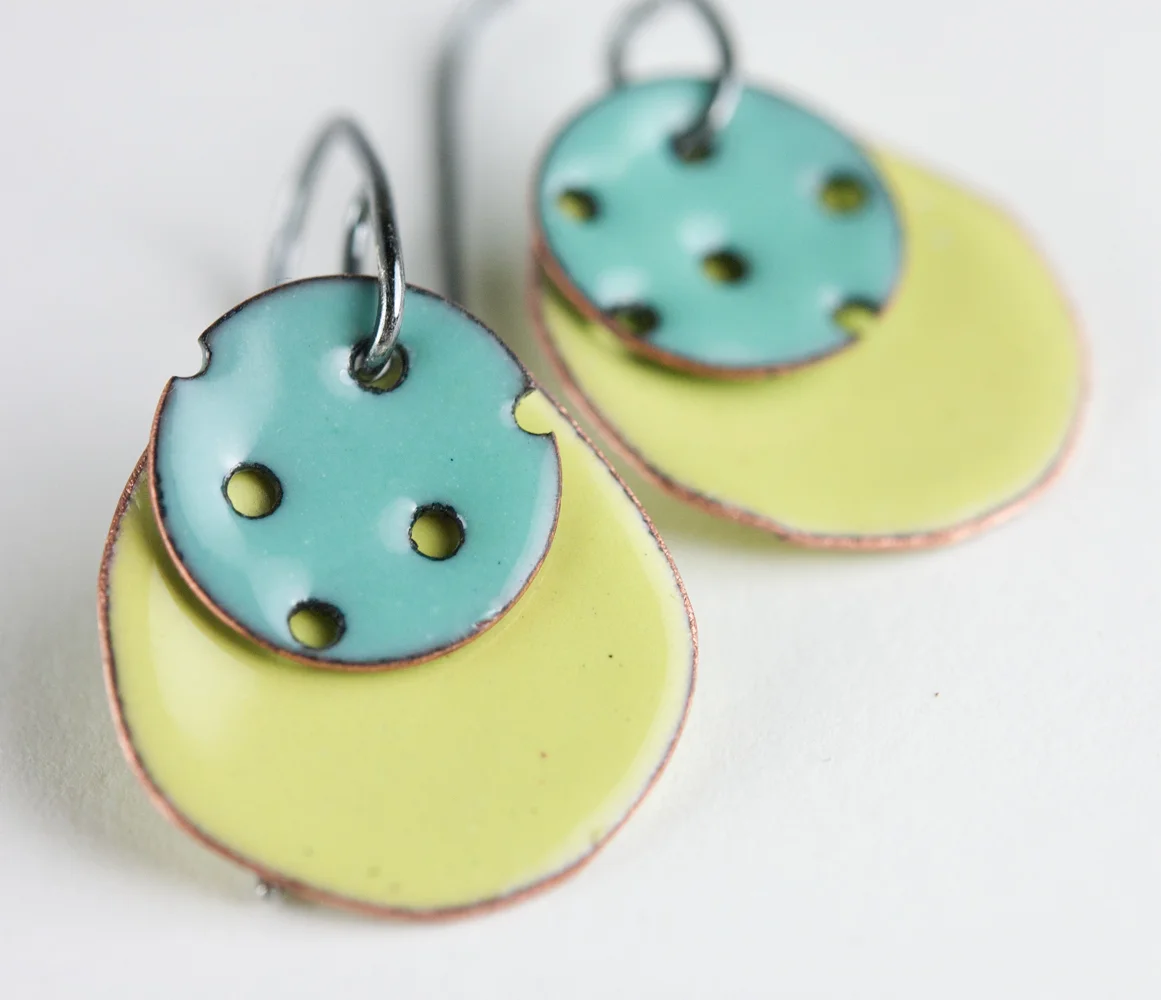 Copy of Enamel Jewelry, Mixed Metal and Enamel Jewelry, Enameled Copper Earrings, My Brown Wren, Tammi Sloan