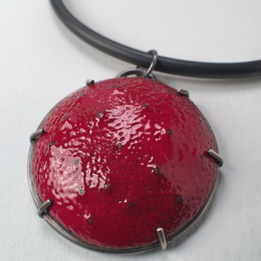 Enamel Sunflower PendaTorch Fired Enamel, Copper Enamel Jewelry, Enamel Necklace, Silver Cage Set Pendant, My Brown Wren, Tammi Sloan