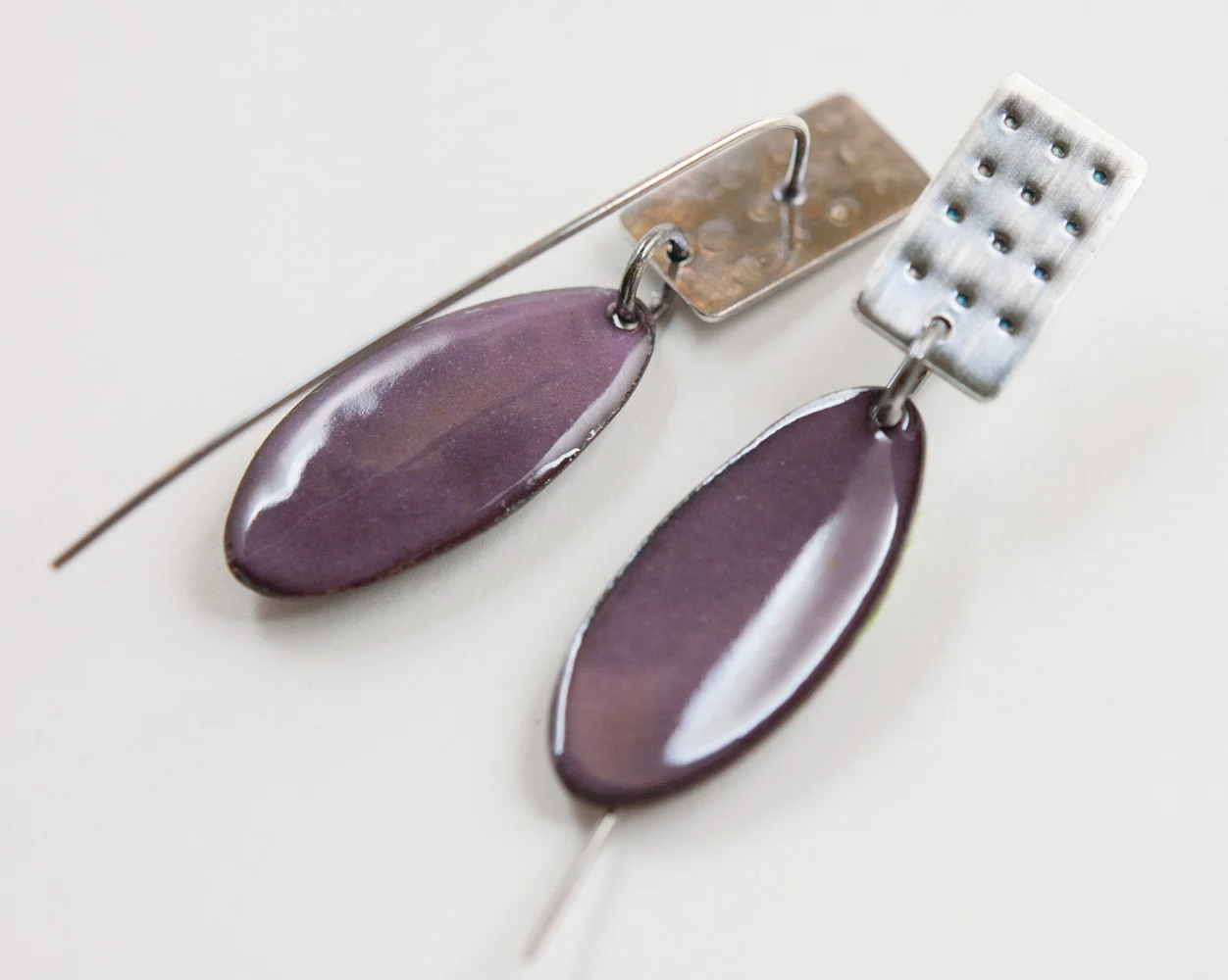Enamel Jewelry, Mixed Metal and Enamel Jewelry, Enameled Copper Earrings, My Brown Wren, Tammi Sloan