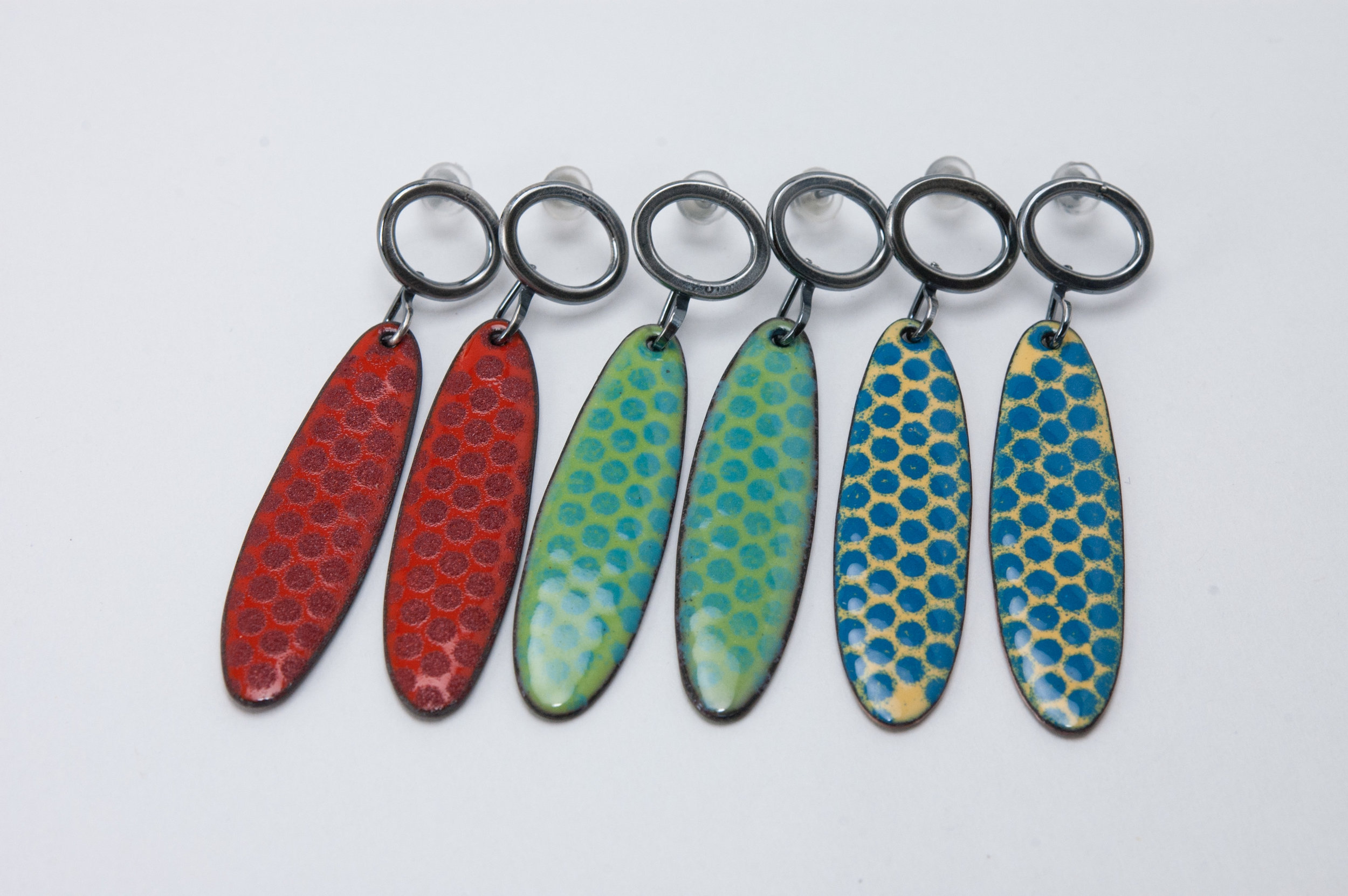 Juke Box Enamel and Silver Dangle Earrings