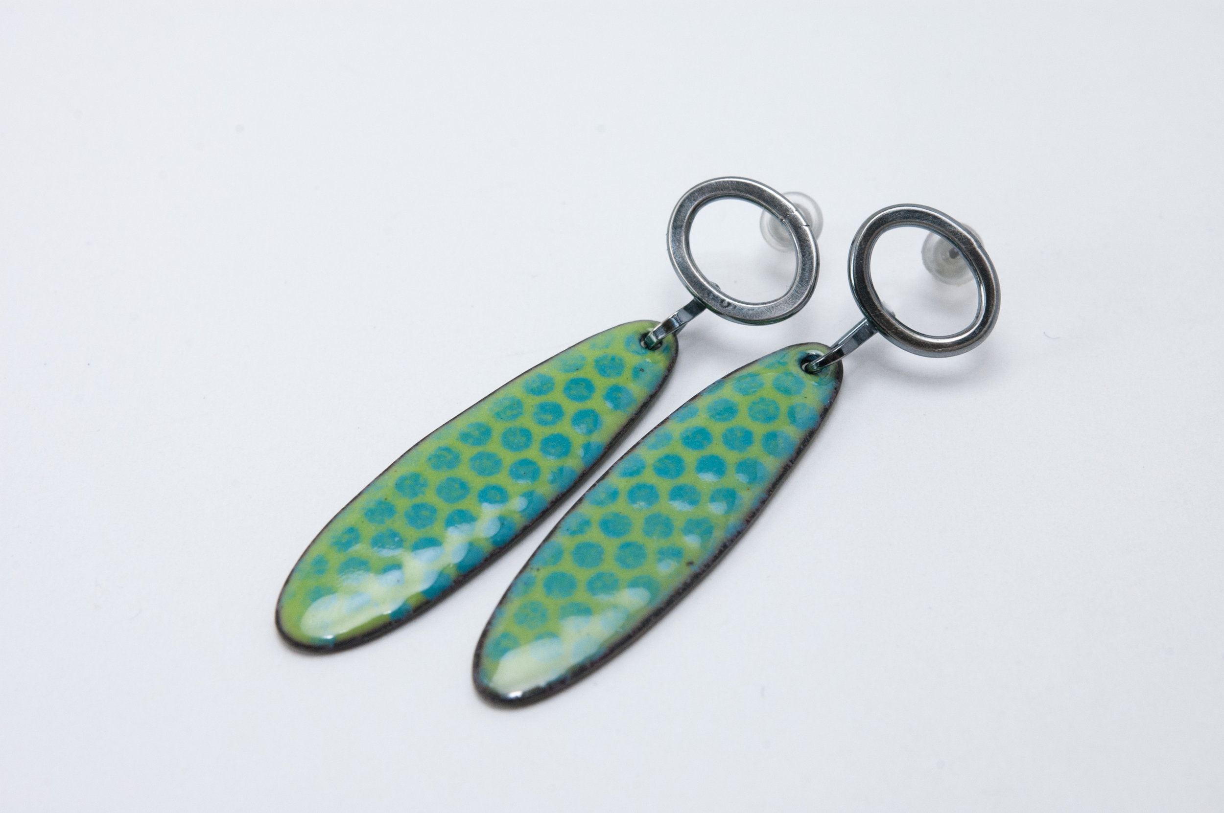 Juke Box Enamel and Silver Dangle Earrings