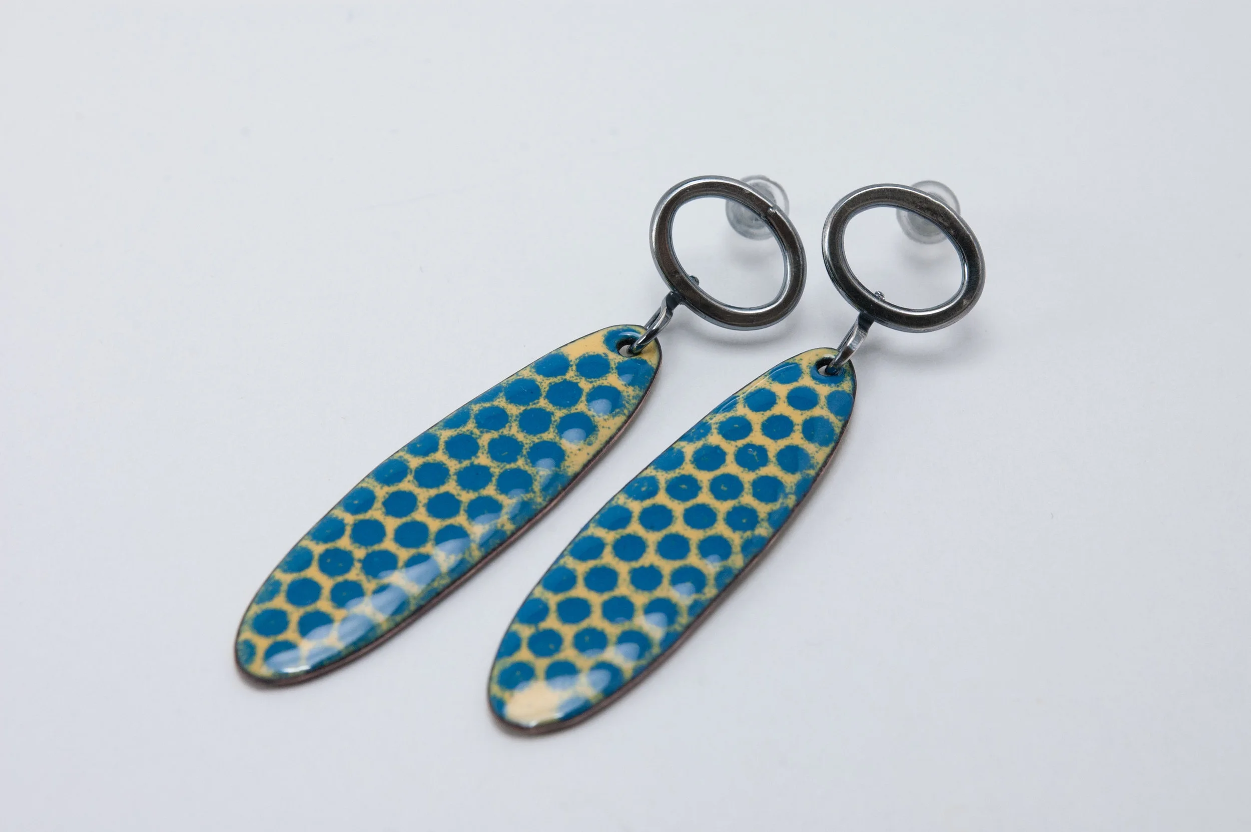 Juke Box Enamel and Silver Dangle Earrings