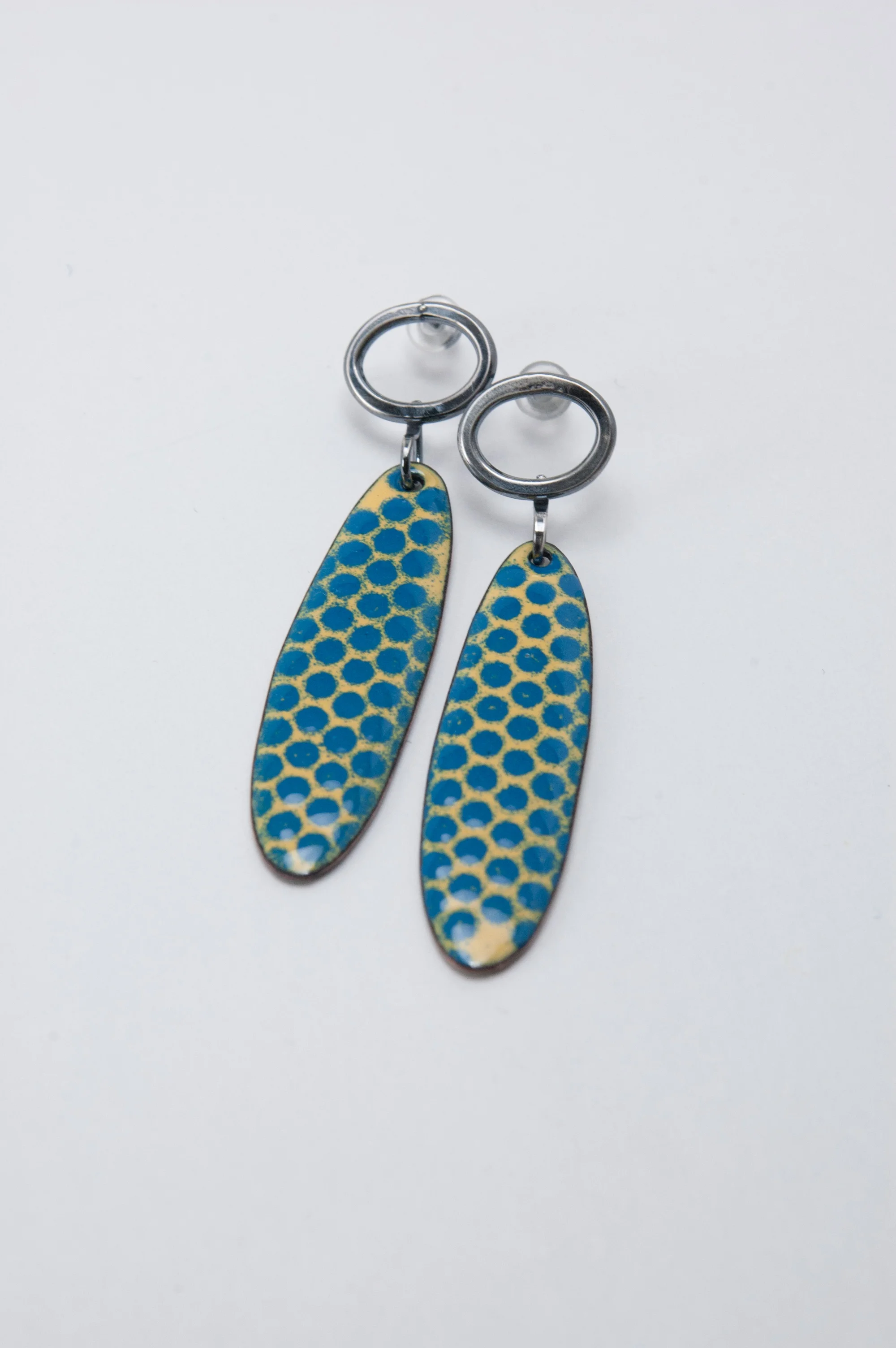 Juke Box Enamel and Silver Dangle Earrings