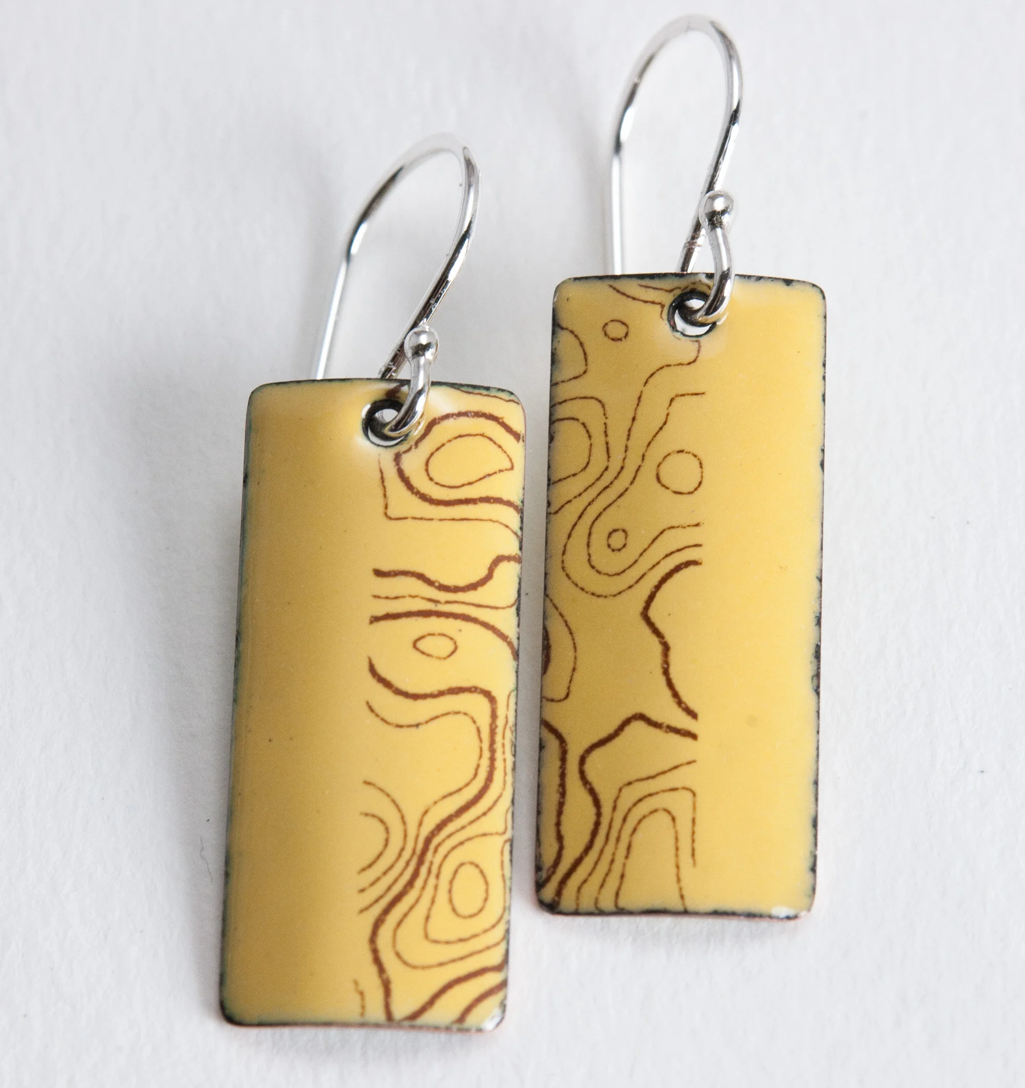 Rectangular Yellow Topo Enamel Dangle Earrings