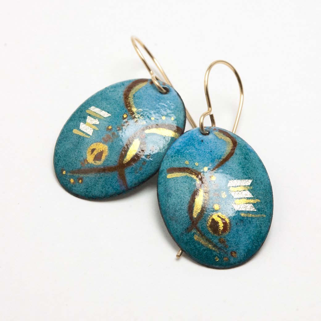 Hand Painted Enamel Earrings with 14K Gold Filled Ear Wires - My Brown Wren Jewelry and Jewelry Making Tutorials
