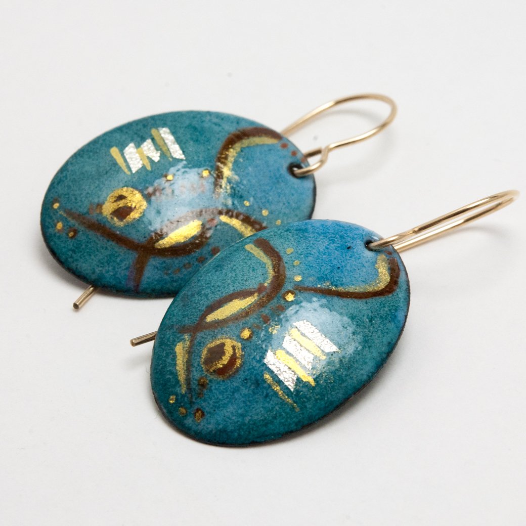 Hand Painted Enamel Earrings with 14K Gold Filled Ear Wires - My Brown Wren Jewelry and Jewelry Making Tutorials