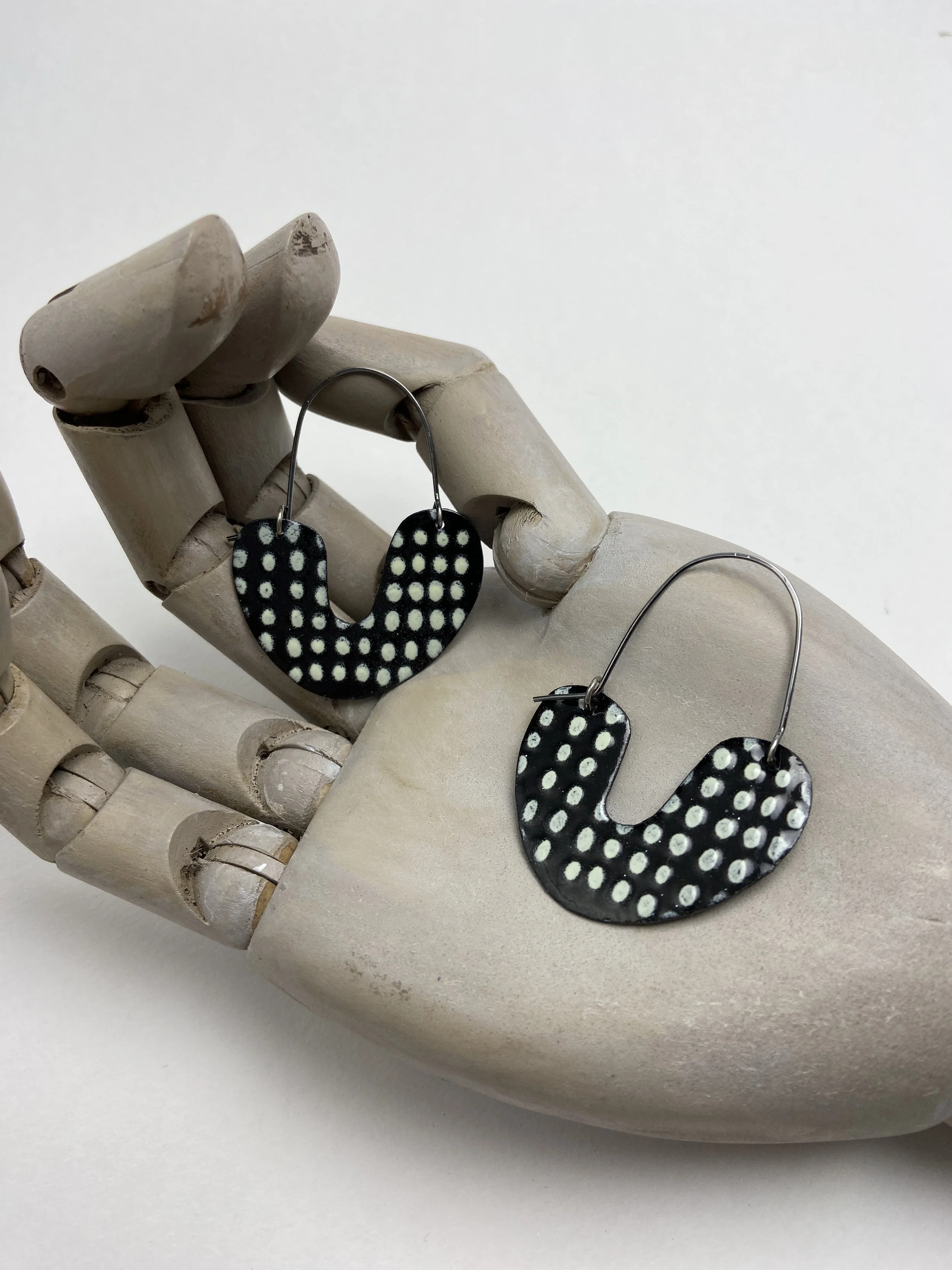 Enameled Steel Polka Dot Hoops in Black and Cream by Tammi Sloan of My Brown Wren